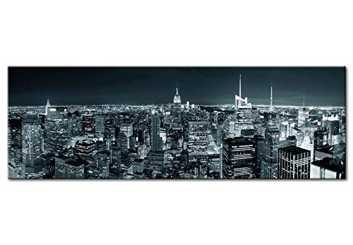 New York City Skyline Canvas Wall Art - 53x18 Inch Framed Panoramic Print, Stretched Painting for Home & Office Decor | Perfect for Living Room, Bedroom & Office Spaces