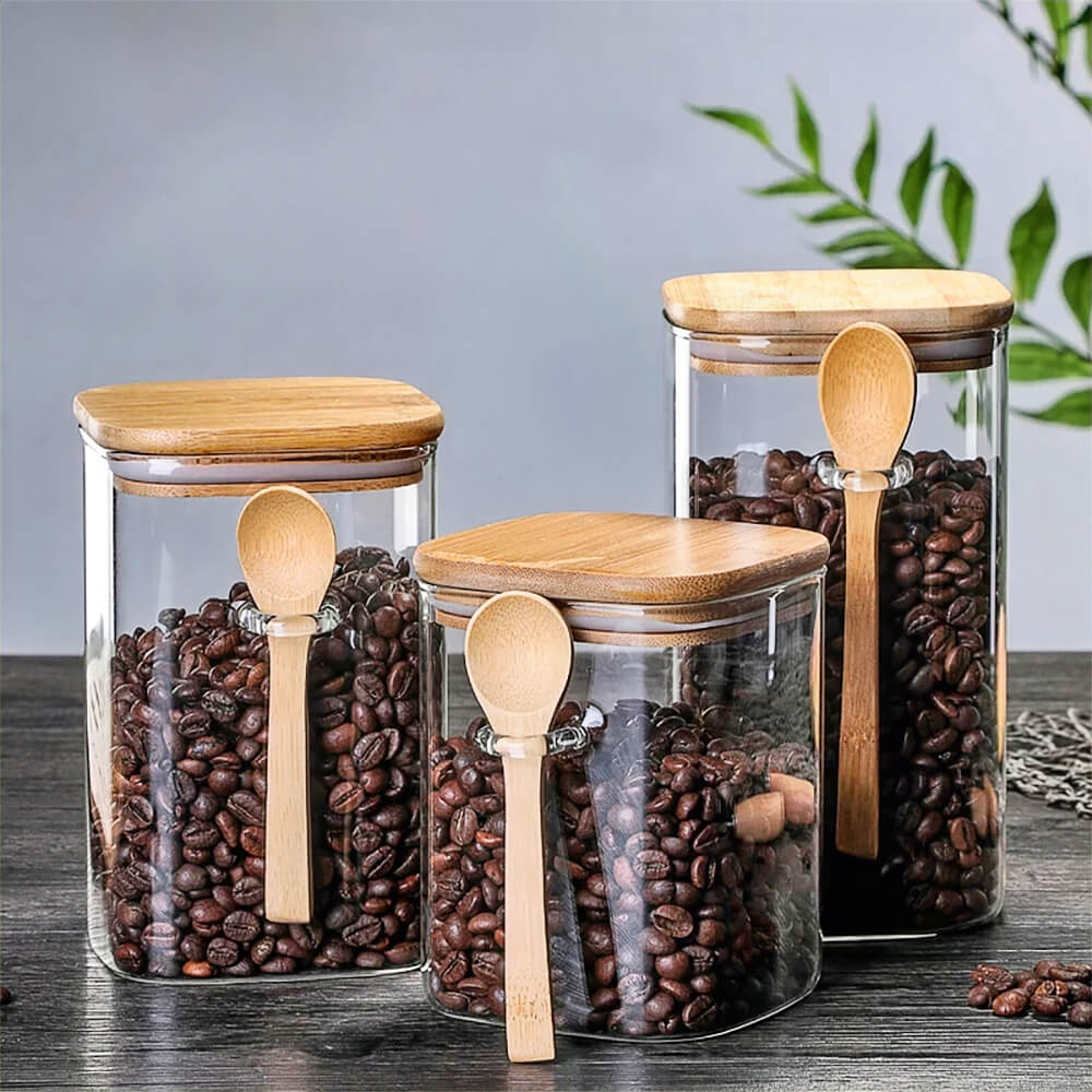 Premium Stackable Glass Canisters for Coffee & Tea Storage - Airtight Kitchen Organizer for Pantry, Countertop, and Office Use