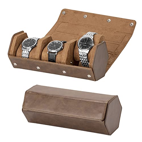 VALINK Men's Watch Travel Case - 3 Slot PU Leather Watch Roll Storage Box for Display & Protection | Perfect for Travel, Business Trips & Watch Collectors