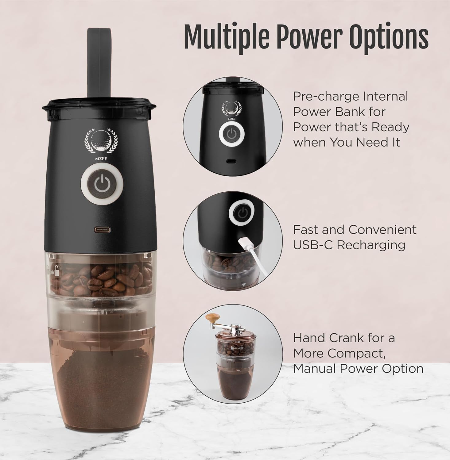 Premium Portable Burr Coffee Grinder - Electric & Manual 2-in-1 Adjustable Coffee Bean Mill with 5 Precise Grind Settings for Espresso, Drip, Pour Over, Cold Brew & Percolator - Perfect for Home, Office & Travel (Black)