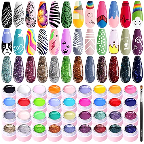 Morovan 36 Colors Gel Nail Polish Kit - Professional DIY Nail Art Set with Gel Paint, Nail Brush & Spider Liner for Salon-Quality Manicures at Home | Perfect for Nail Art Designs, Parties & Self-Care Days