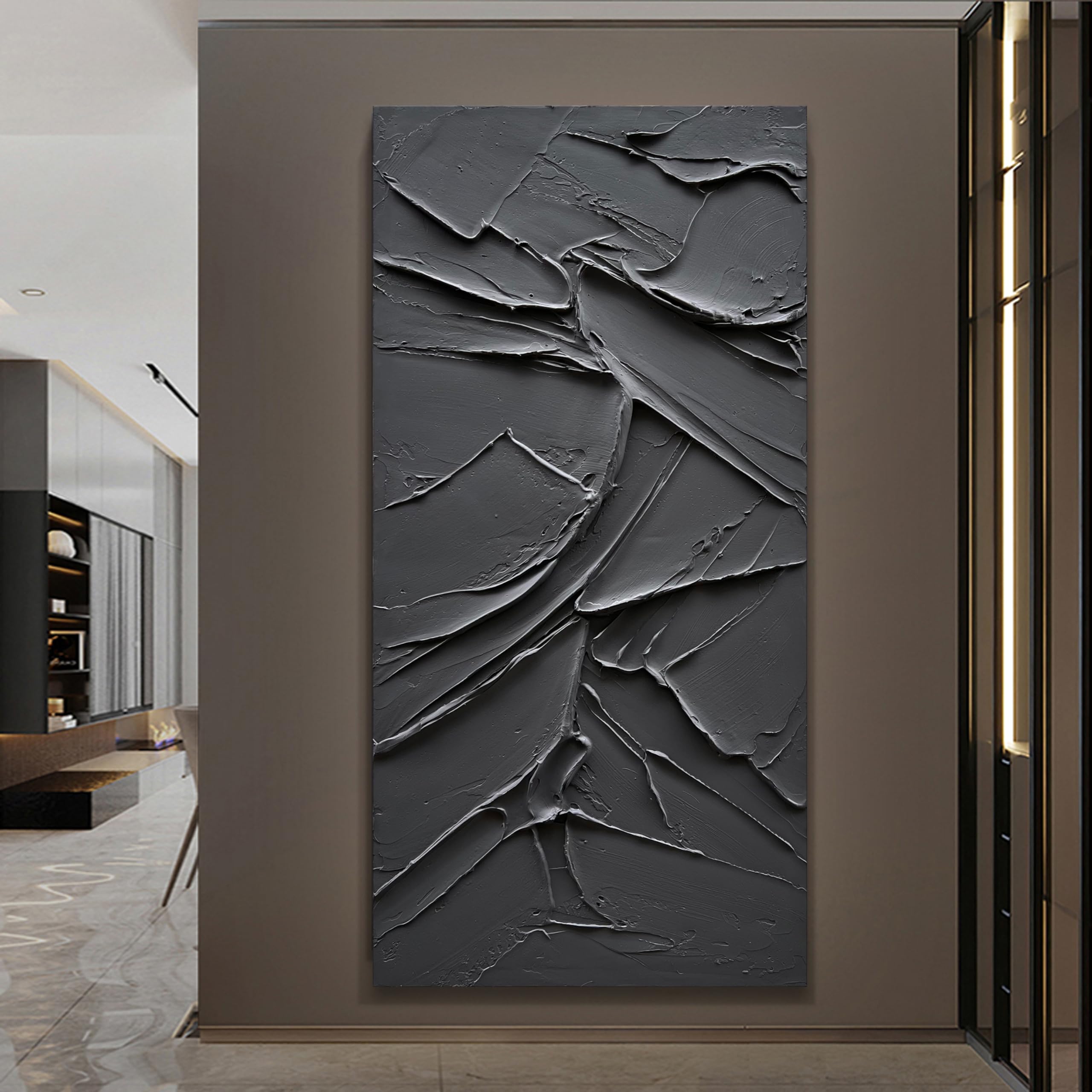 Large Abstract Modern Oil Painting on Black Canvas - 60x30 Inch Contemporary Textured Wall Art for Living Room, Bedroom & Office Decor | Minimalist Home Artwork by NANKAI