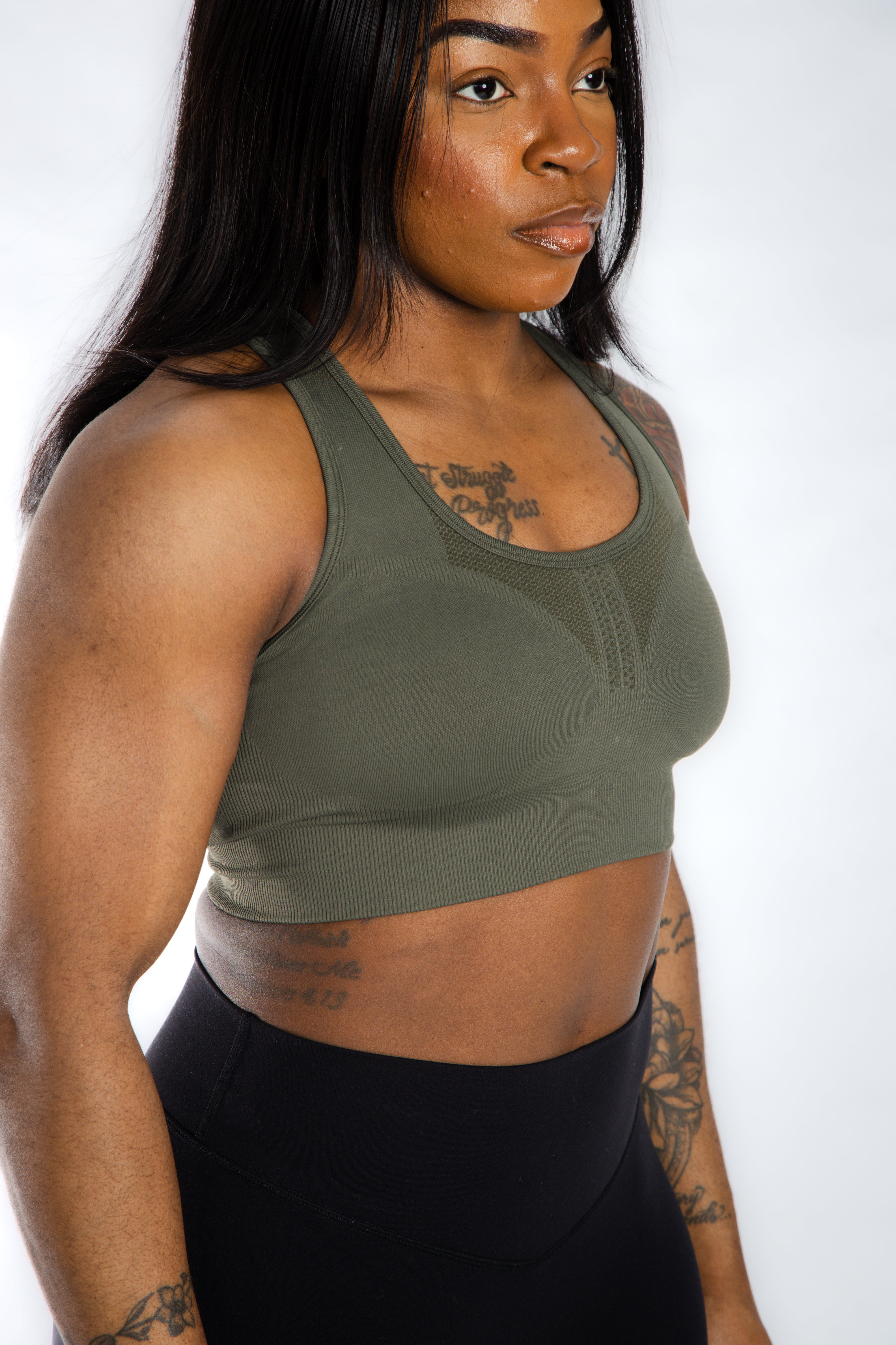 Seamless Comfort Bra in OD Green - Wireless Support for Yoga, Workouts & Everyday Wear
