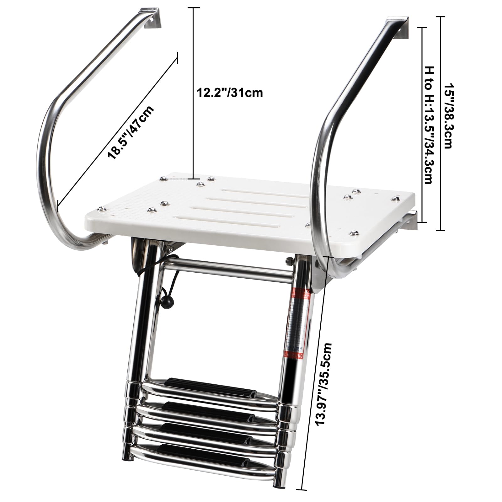 YaeMarine 4-Step Stainless Steel Boat Ladder - Extra Wide Non-Slip Steps for Easy Boarding | Swim Platform Ladder for Inboard/Outboard Boats & Yachts | Perfect for Water Sports, Docking & Swimming Access