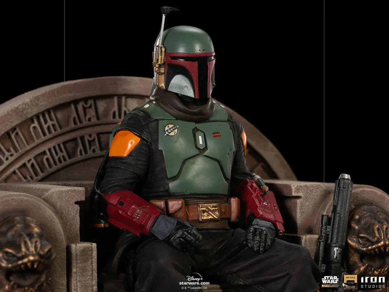 Iron Studios The Mandalorian Boba Fett on Throne Deluxe Art Scale 1/10 Statue - Premium Collectible for Star Wars Fans, Home Decor & Display