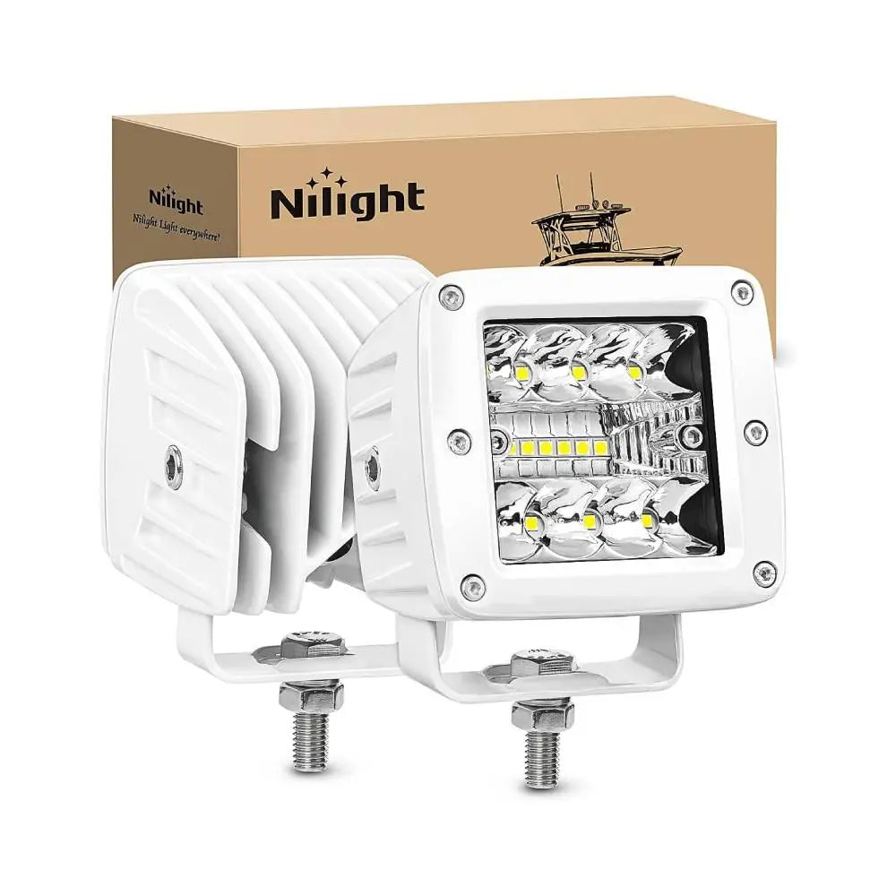 42W 3-Inch LED Work Light Spot Flood Combo - White Housing (Pair) - Perfect for Automotive, Marine, and Off-Road Lighting