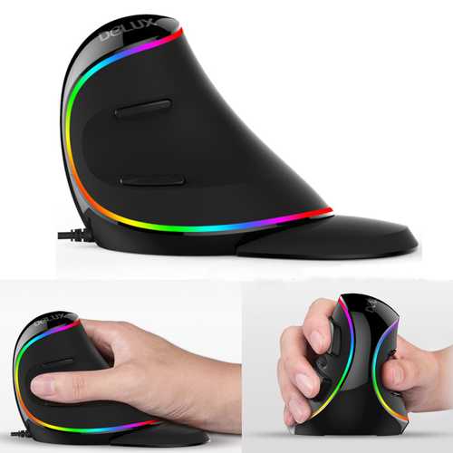 Delux M618 PLUS RGB Ergonomic Vertical Mouse - 4000DPI, 6 Buttons, USB Wired Gaming Mouse for Office Work & PC Gaming - Reduce Wrist Pain & Carpal Tunnel Syndrome