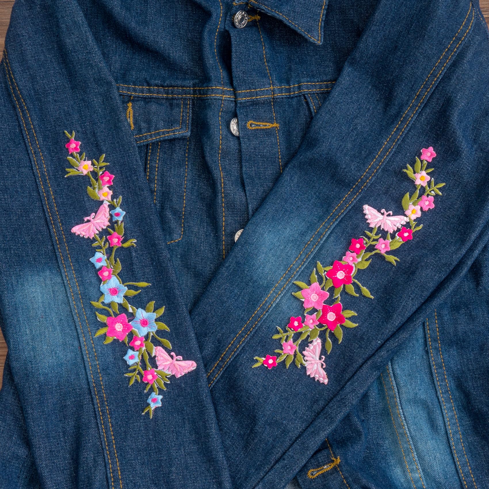 CHANZET 4pcs Butterfly Flower Iron On Patches - Embroidered Floral Applique for Clothes, Dresses & DIY Crafts | Perfect for Jackets, Jeans, Bags & Home Decor