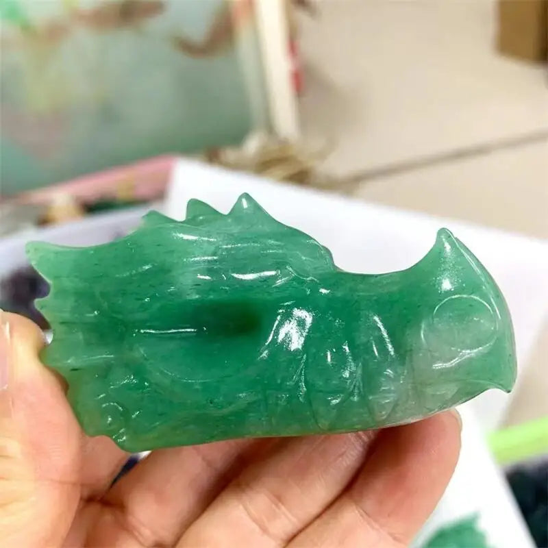 7.5CM Natural Green Aventurine Dragon Skull Carving - Handcrafted Animal Statue for Home Decor, Office Display & Spiritual Healing | Unique Holiday Gift, Feng Shui Decor & Meditation Aid (1 Piece)