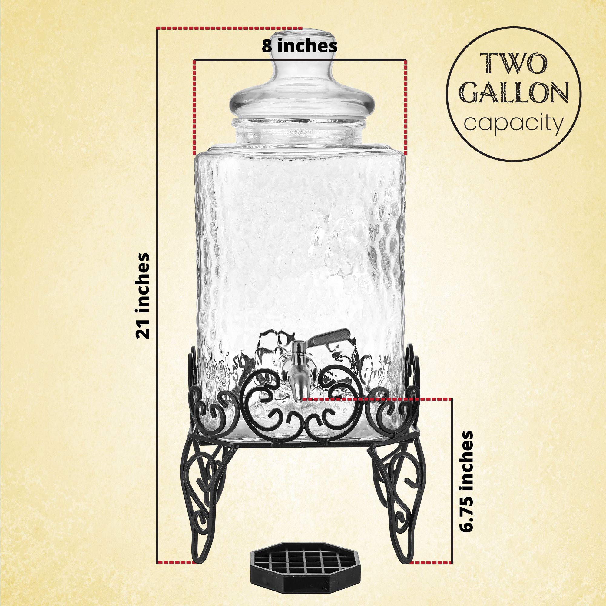 2.5 Gallon Glass Beverage Dispenser with Stand & Stainless Steel Spigot - Large Mason Jar Drink Dispenser for Sun Tea, Kombucha, Iced Tea, Lemonade, Sangria & Cold Drinks - Perfect for Parties, BBQs, Weddings & Outdoor Events