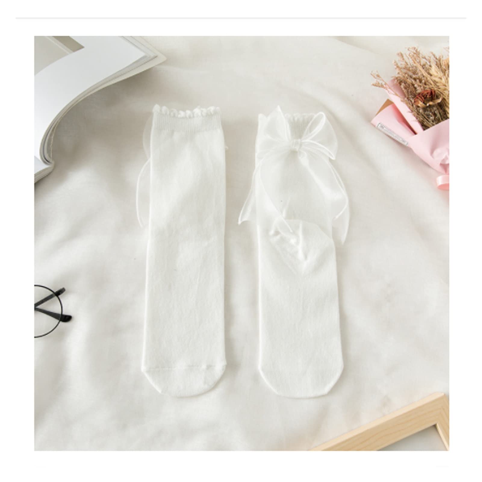Bow Lace Mid-Tube Socks for Women - Elegant Princess Style Decorative Socks (One Size, Color B) | Perfect for Everyday Wear, Parties, and Seasonal Fashion