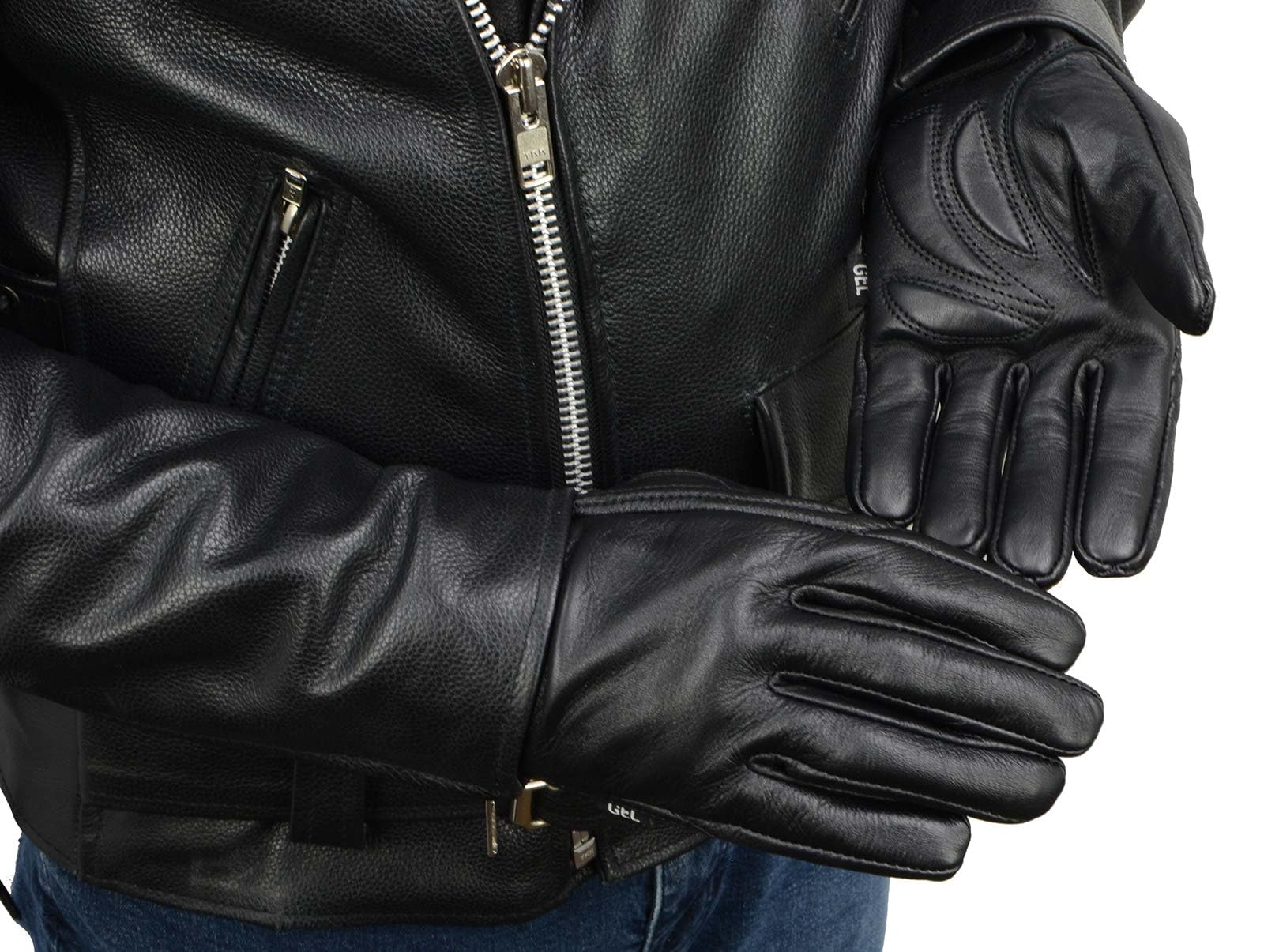 Milwaukee Leather MG7510 Men's Black Leather Motorcycle Gloves - Gel Padded Palm, Short Wrist & Full Panel Cover - Comfortable Riding Gloves for Cruiser, Touring & Street Bikes - Perfect for Long Rides & Commuting