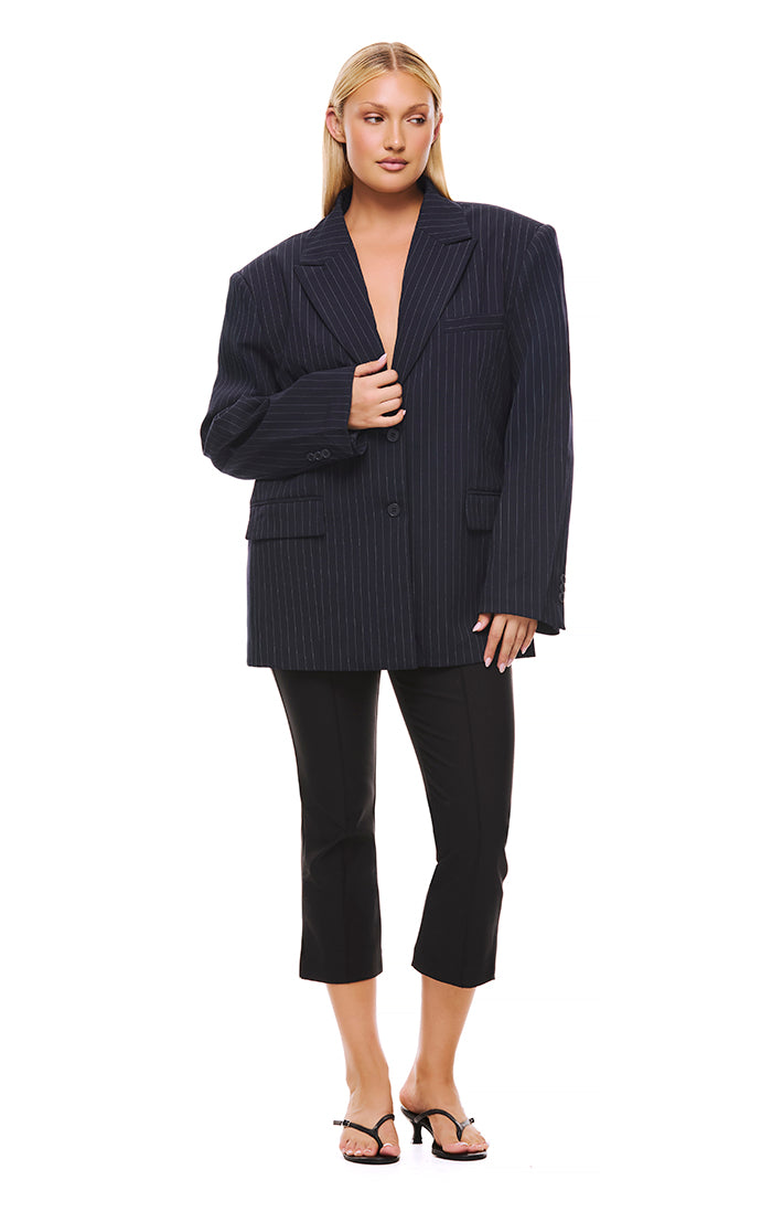 The Isla Navy Pinstripe Blazer for Women - Elegant Slim Fit Business Jacket - Perfect for Office, Meetings & Formal Events