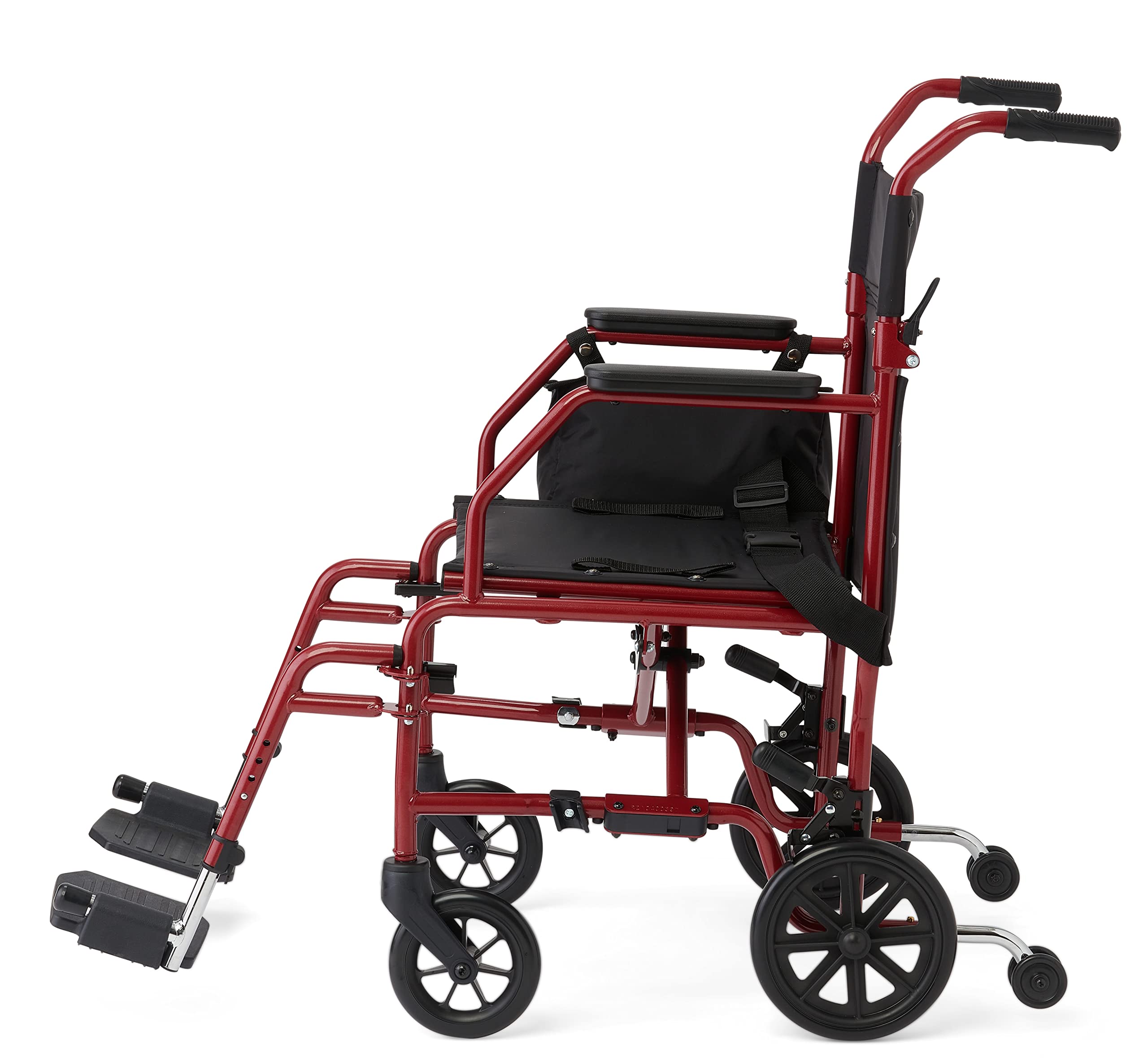 Medline Steel Transport Wheelchair - Foldable Lightweight Wheelchair with Desk-Length Arms & Anti-Tippers for Seniors & Disabled - Ideal for Travel, Hospitals & Home Care