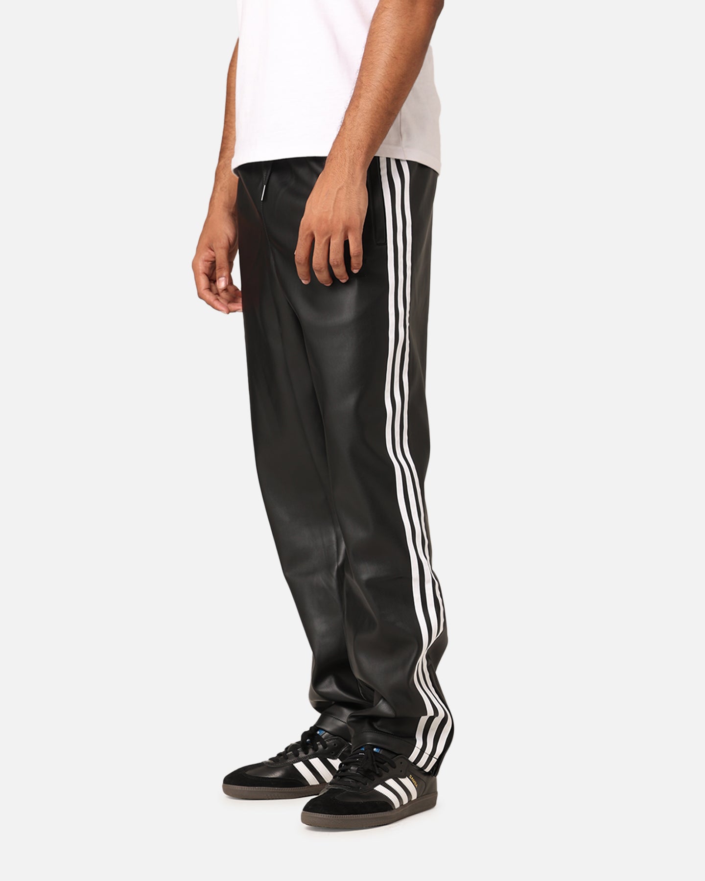 Adidas Faux Leather Adicolor 3-Stripes Firebird Track Pants - Black | Men's Athletic Joggers for Running, Gym & Casual Wear
