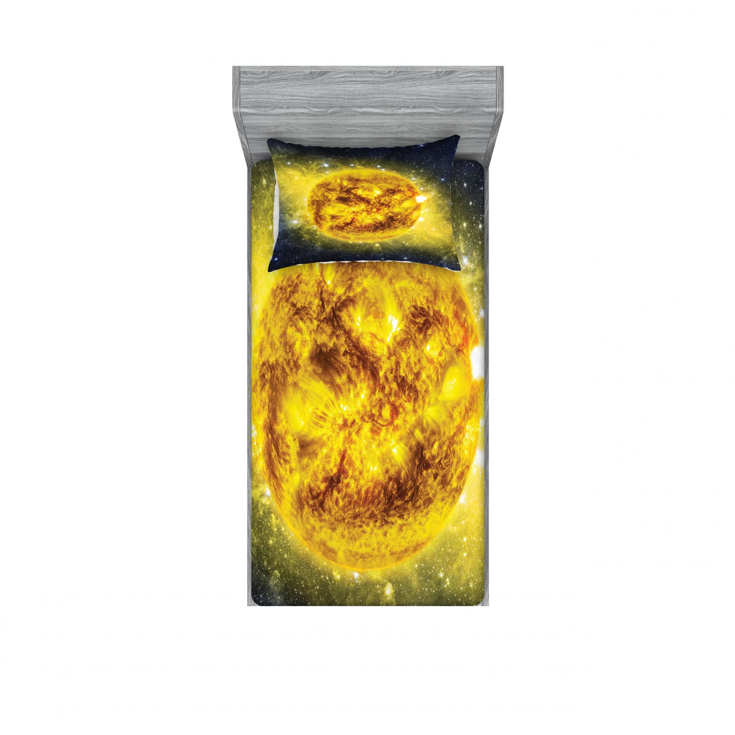 Ambesonne Galaxy 2-Pack Twin Fitted Sheets & Pillow Sham Set - Space Panorama Bedding Decor (2 Fitted Sheets & 2 Pillow Covers) - Yellow Blue Starry Night Design for Kids Room, Dorm, or Space-Themed Bedroom Decor