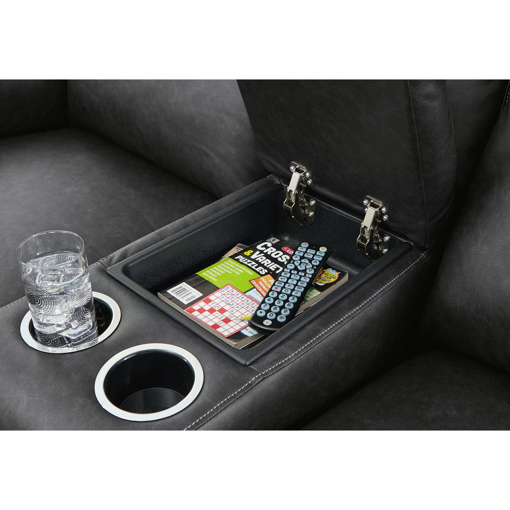 Axtellton Power Reclining Loveseat with Console in Carbon - Modern Electric Recliner Sofa for Living Room, Home Theater & Relaxation