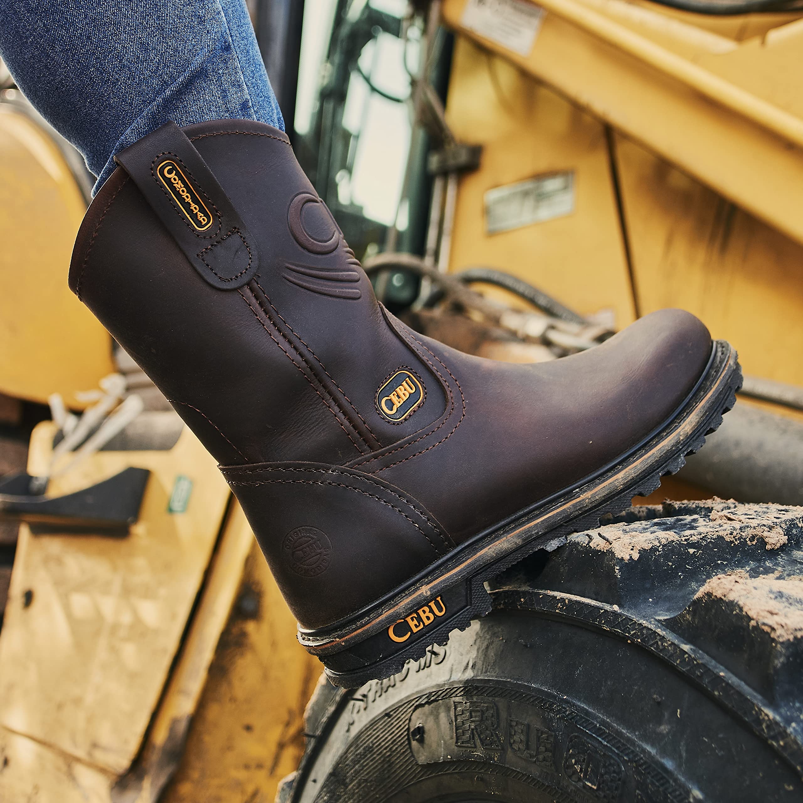 CEBU Men's 10 Inch Tractor Work Boots - Steel Toe, Waterproof, Slip Resistant for Construction, Farming & Outdoor Work