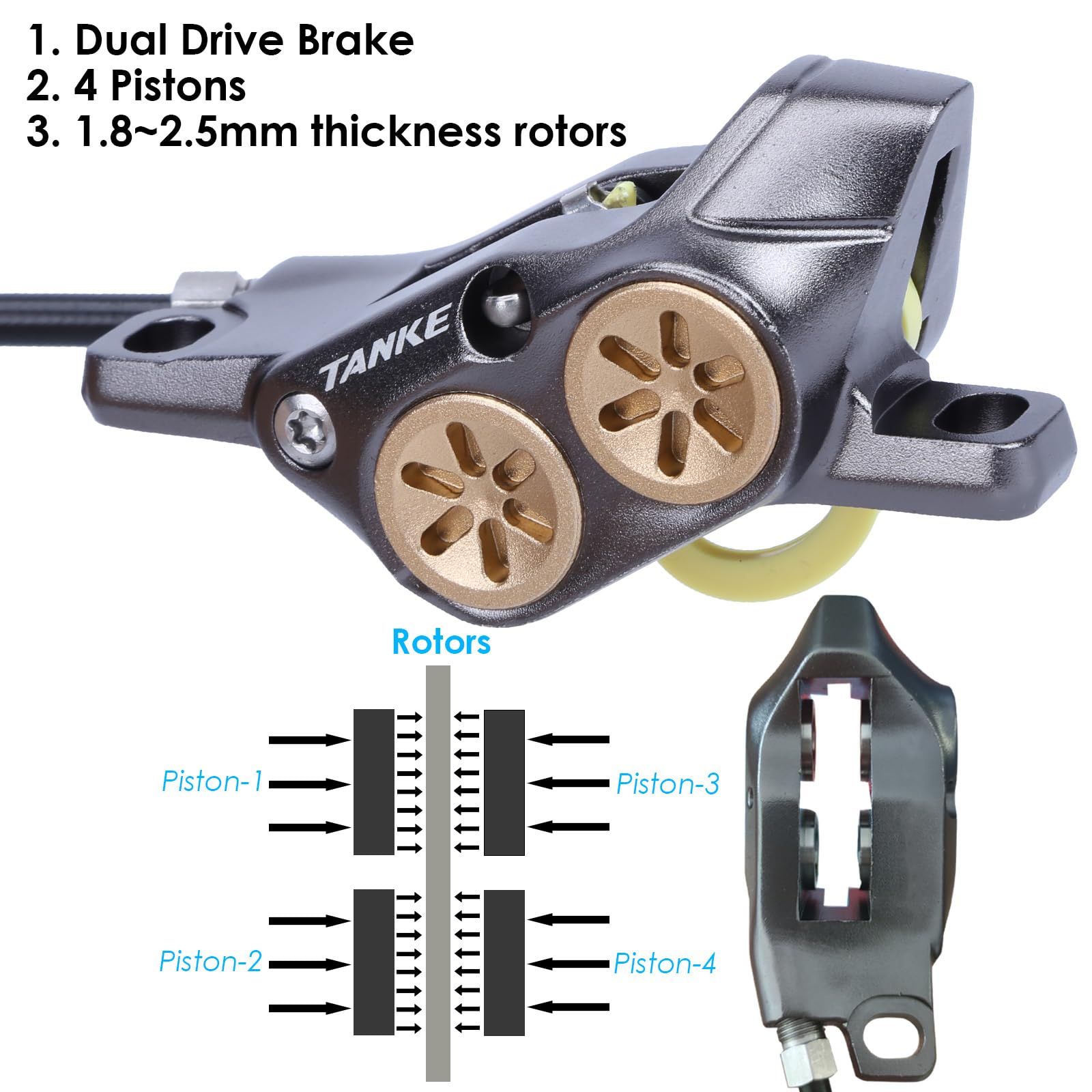 JFOYH 4-Piston Hydraulic Disc Brake Set for Electric Bikes - Includes Brake Tool Kit & EMTB Power-Off Sensor with 2-PIN Waterproof Connector - Pre-Bled with Mineral Oil - Perfect for Mountain Biking, Commuting & Off-Road Adventures