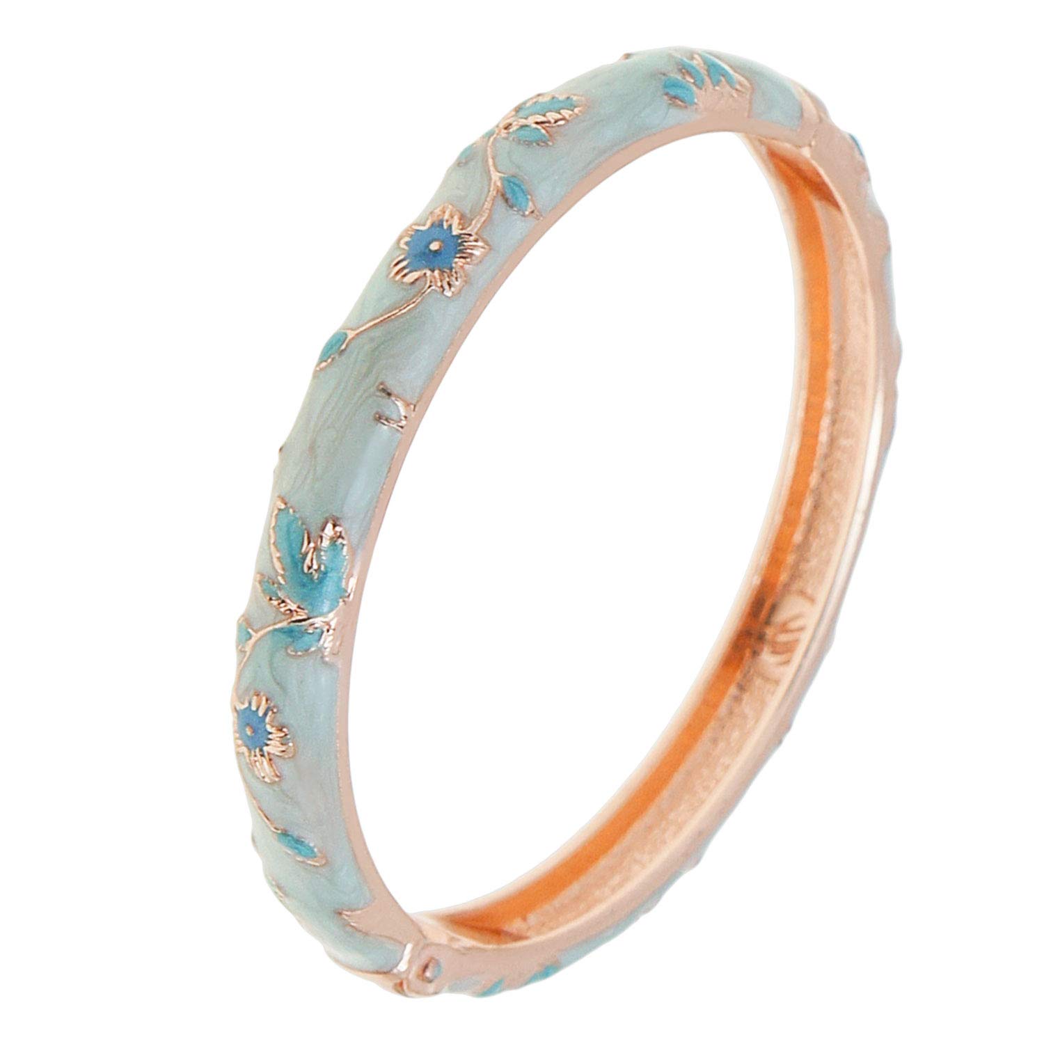 UJOY Women's Gold Alloy Hinged Bangle Bracelet with Floral Enamel Cloisonné Design - Elegant Gift Box Included (55B01) | Perfect for Parties, Weddings & Special Occasions