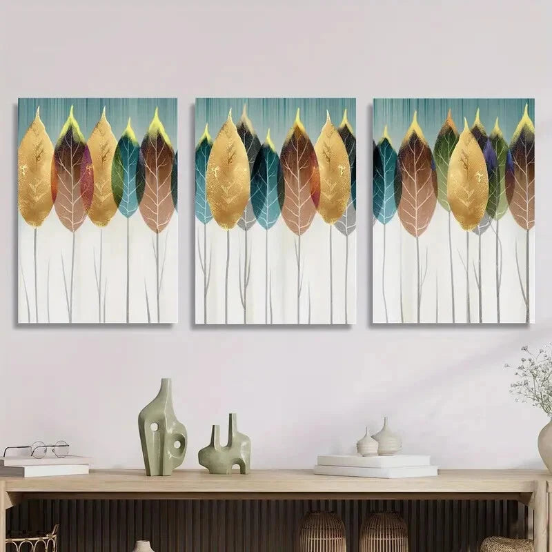 3-Piece Golden Leaf Design Metal Wall Art - Ready to Hang Modern Home Decor for Living Room, Bedroom & Office