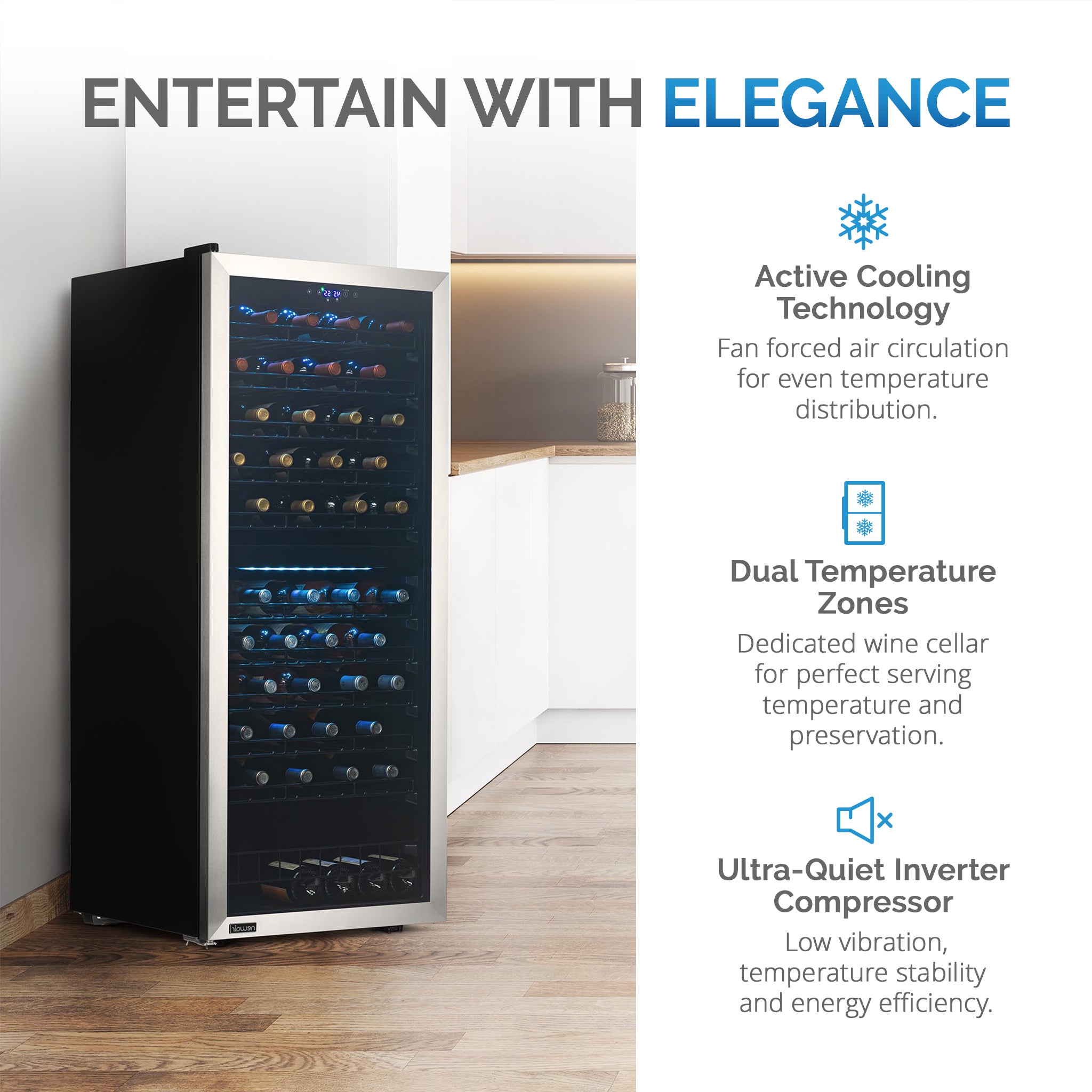 Newair® 98 Bottle 23 Inch Stainless Steel Freestanding Dual Zone Wine Cooler Refrigerator - Perfect for Home Bars, Restaurants, and Wine Cellars