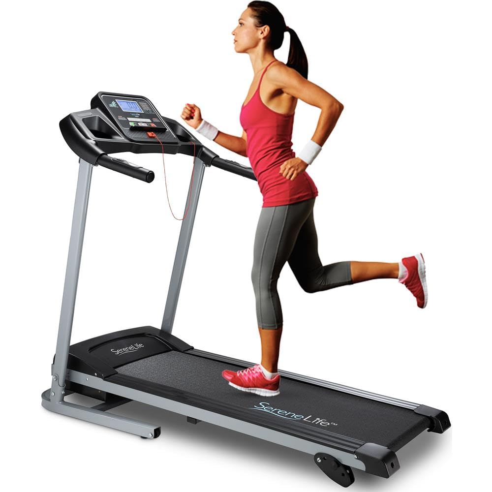 SereneLife Folding Treadmill - Electric Motorized Running Machine for Home Gym, Cardio Workout & Fitness Training | Compact Space-Saving Design for Apartments & Small Spaces