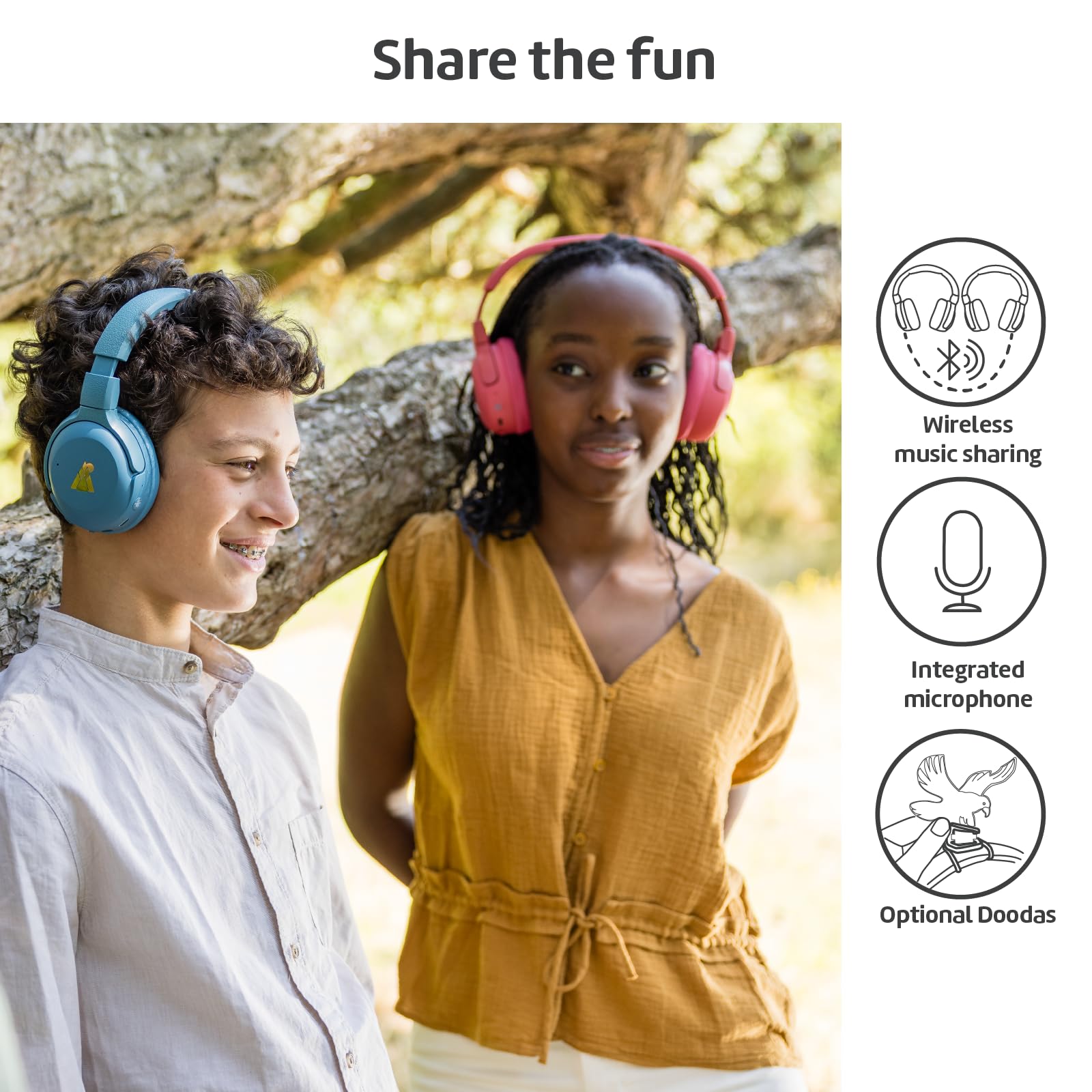 POGS Wireless Over-Ear Noise Cancelling Headphones with 85dB Volume Limit - Adjustable, Durable Design with Built-in Mic & Music Sharing - Turtle Blue | Perfect for Travel, Work & Gaming