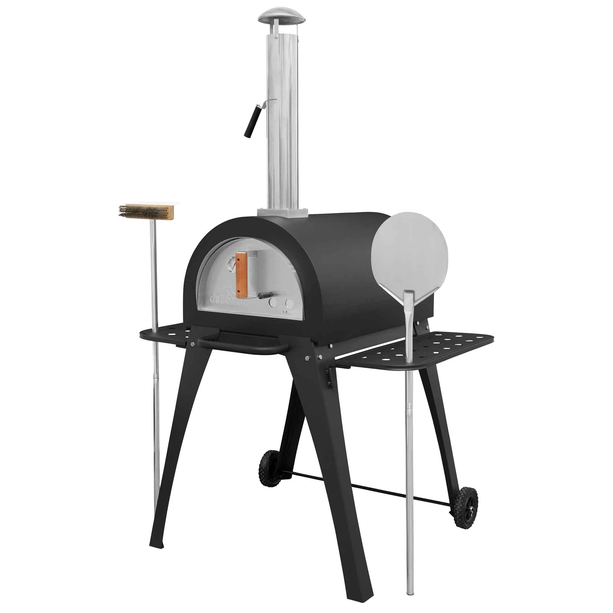 Premium Freestanding Outdoor Wood Fired Pizza Oven & Smoker with Side Shelves & Stand - Perfect for Backyard BBQs, Camping, and Outdoor Cooking - DG103