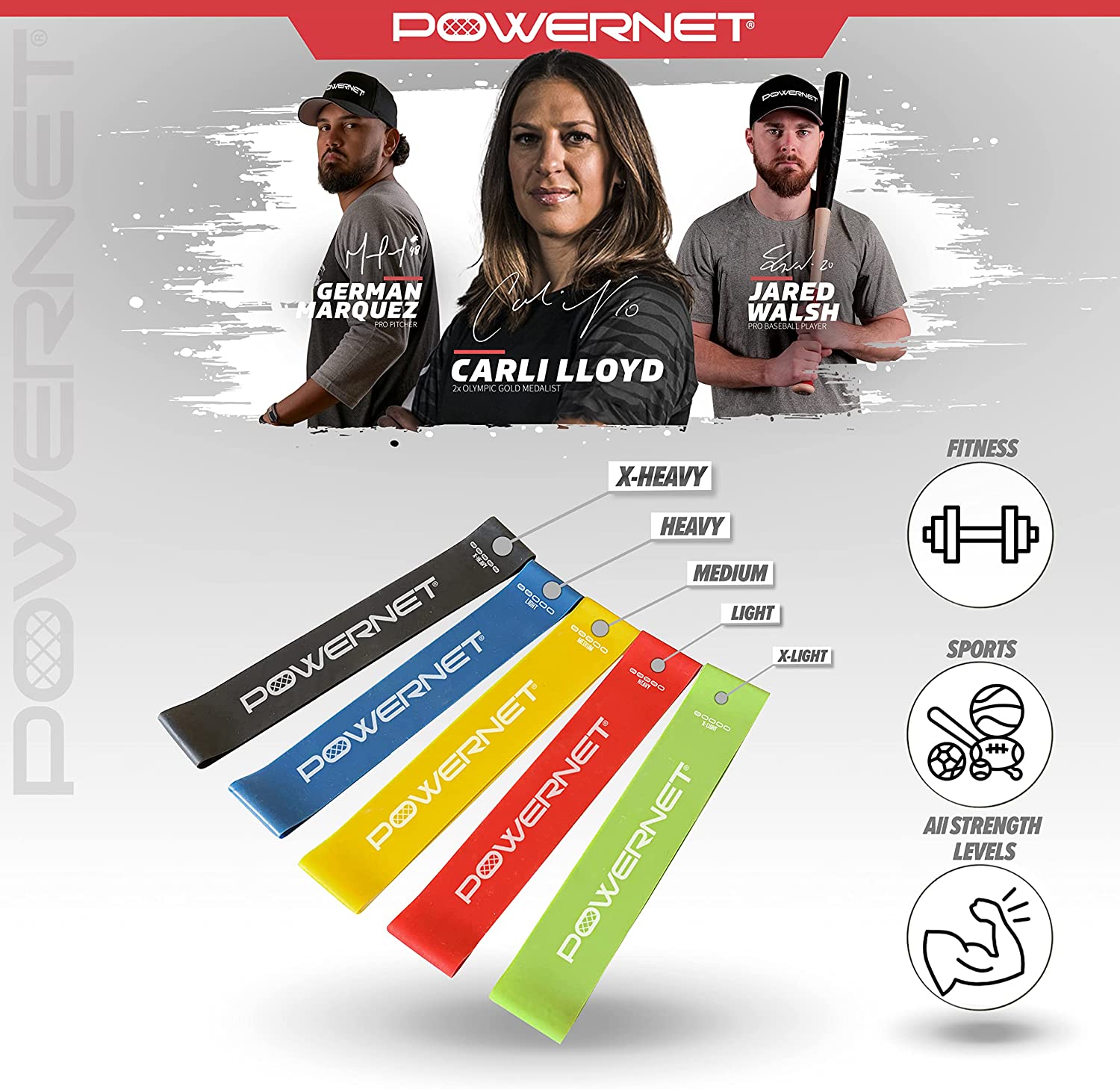 PowerNet Resistance Loop Exercise Bands for Strength Training, Yoga, Pilates & Physical Therapy - Latex Free Fitness Bands for Home Gym, Workout & Rehabilitation