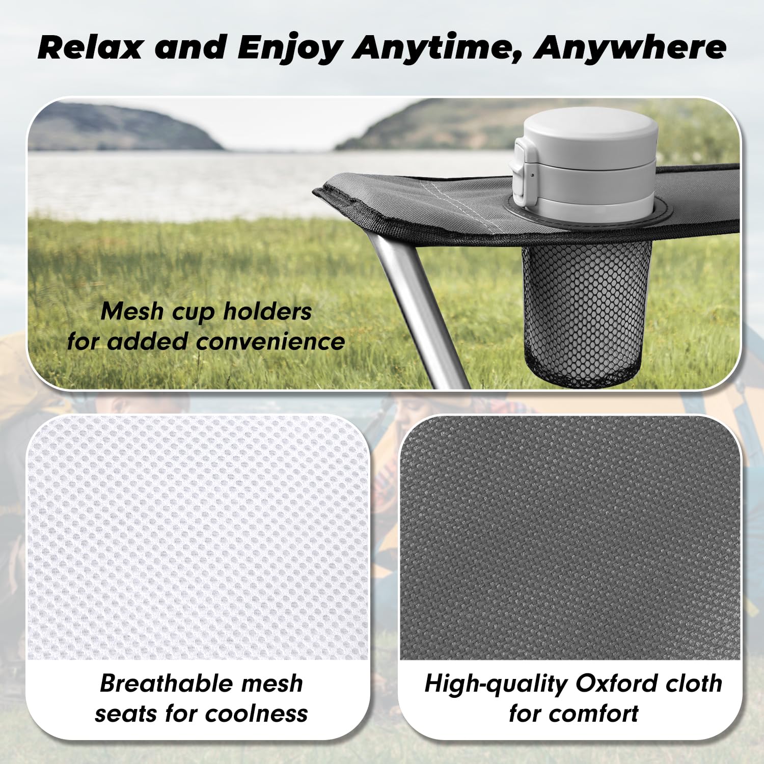 Camabel Heavy Duty Folding Camping Chair - 400 LB Capacity Oversized Padded Portable Beach Chair with Cup Holder & Carry Bag - Perfect for Outdoor Camping, Hiking, Picnics, Fishing, Backyard & Beach Relaxation