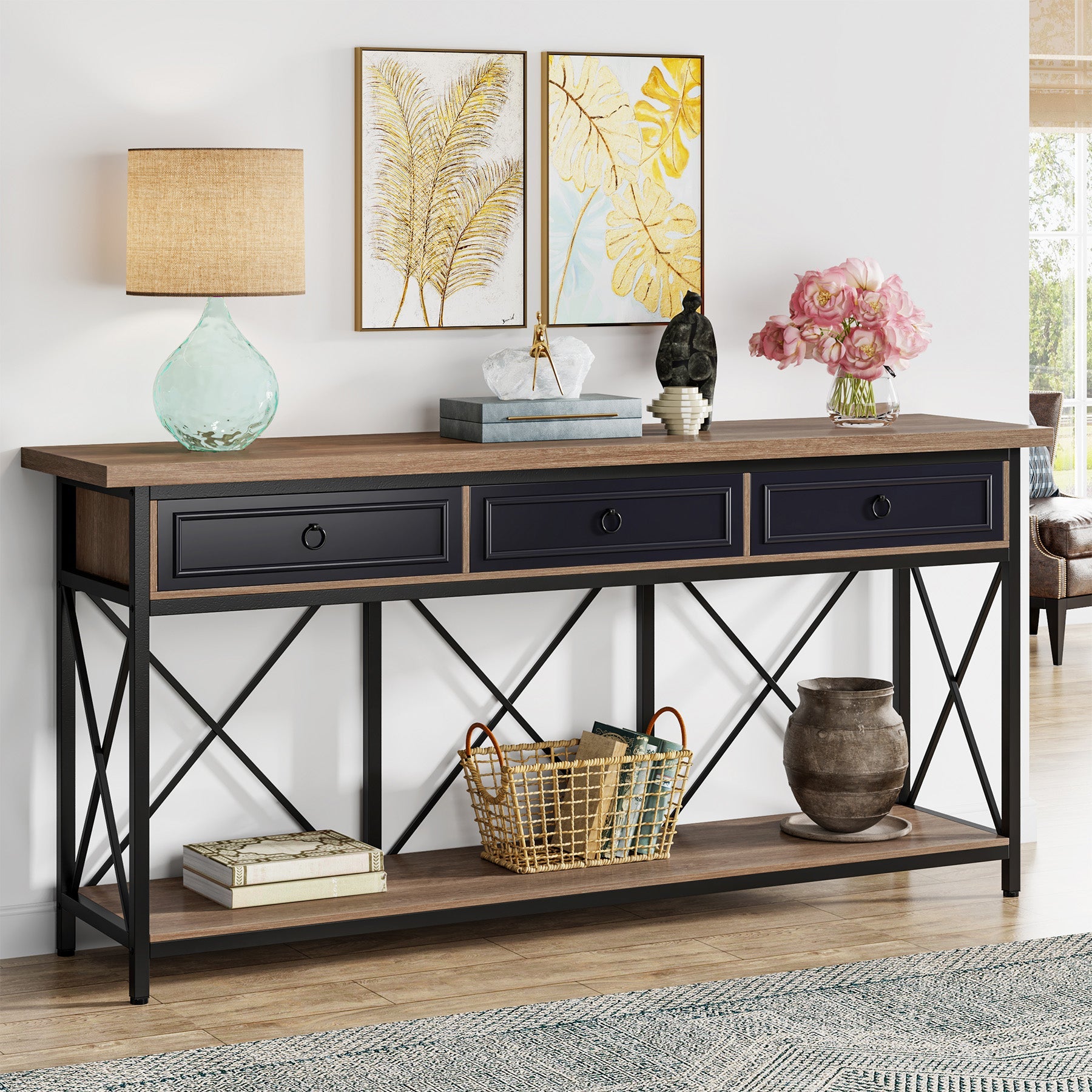 3 Drawer Console Table with Storage Shelf - 70.8