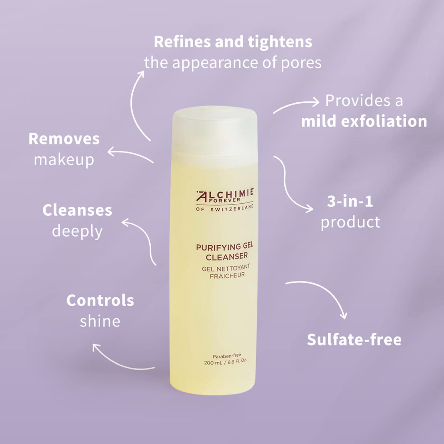 Alchimie Forever Purifying Gel Cleanser - Antioxidant-Rich Facial Wash with Anti-Aging Benefits | Natural Ingredients for Clean, Radiant & Healthy Skin | 6.6oz | Ideal for Daily Skincare Routine & Sensitive Skin Care