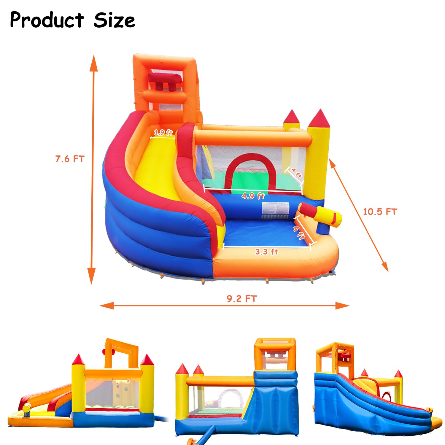 Huakastro Inflatable Bounce House with Water Slide - Kids Outdoor Water Park with Ball Pit & Splash Pool, Summer Backyard Party Toy for Birthday & Family Gatherings (Includes Air Blower) - Perfect for Pool Parties, Backyard Fun & Indoor Play Centers