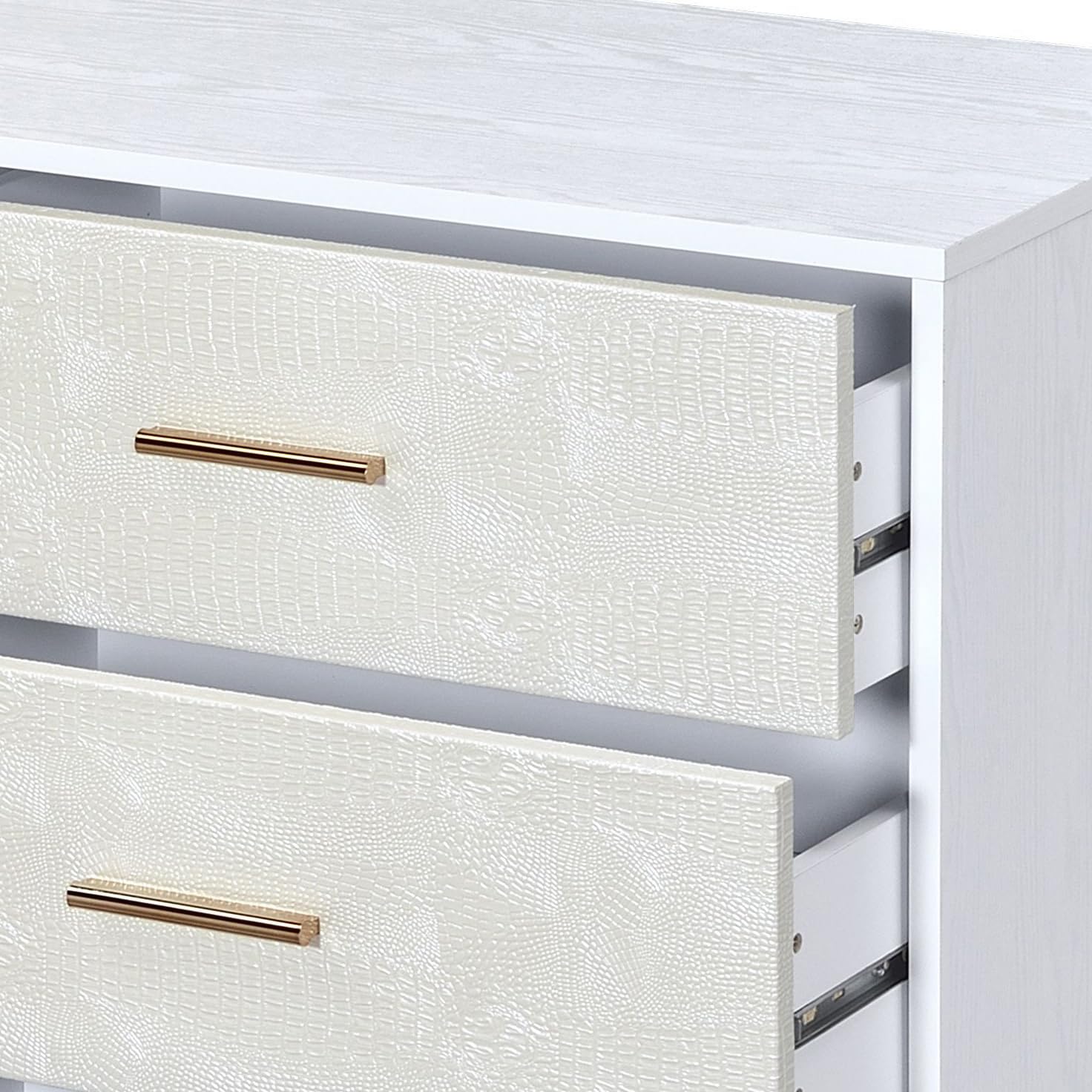 Acme Furniture 6-Drawer Solid Wood Dresser - White, Champagne & Gold Finish - Perfect for Bedroom, Nursery or Closet Organization