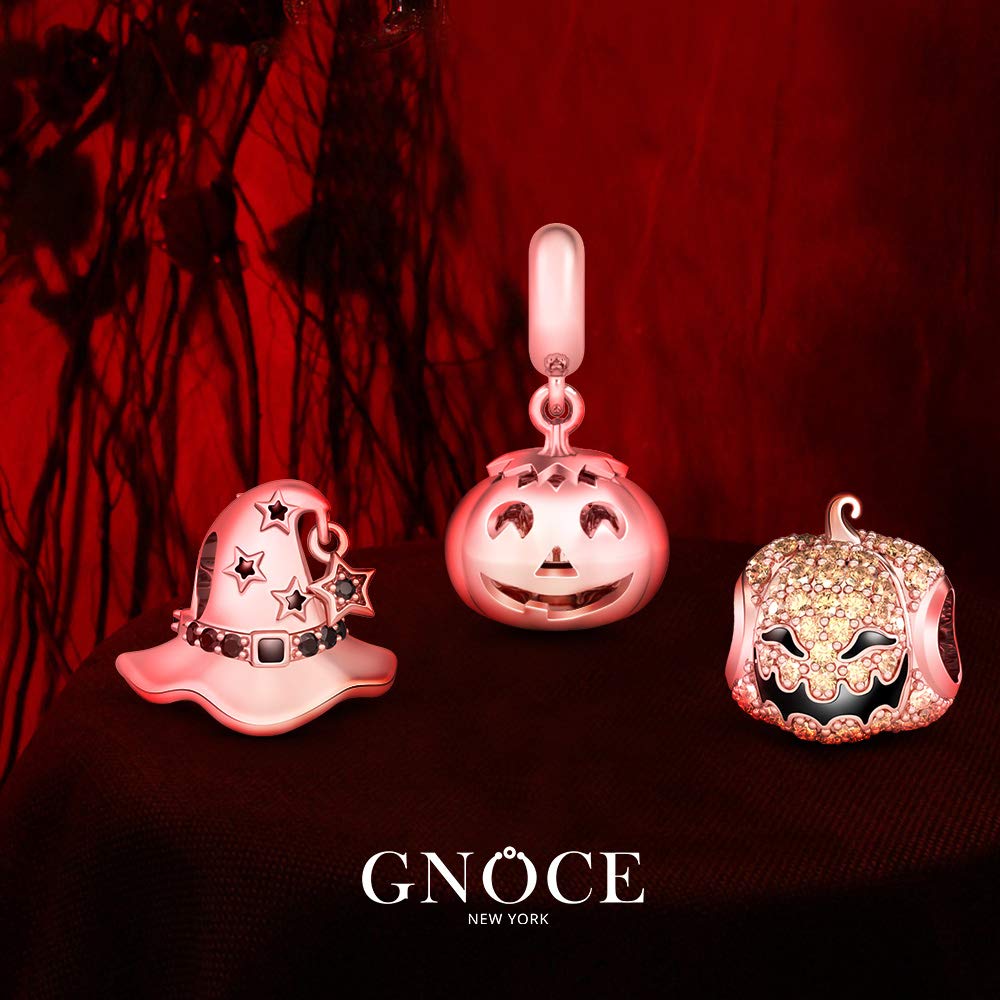 GNOCE 3-Piece Sterling Silver Halloween Charm Set - Pumpkin Lantern & Witch Hat Charms for Jewelry Making, Bracelets & Necklaces | Perfect for DIY Crafts, Halloween Costumes & Party Favors