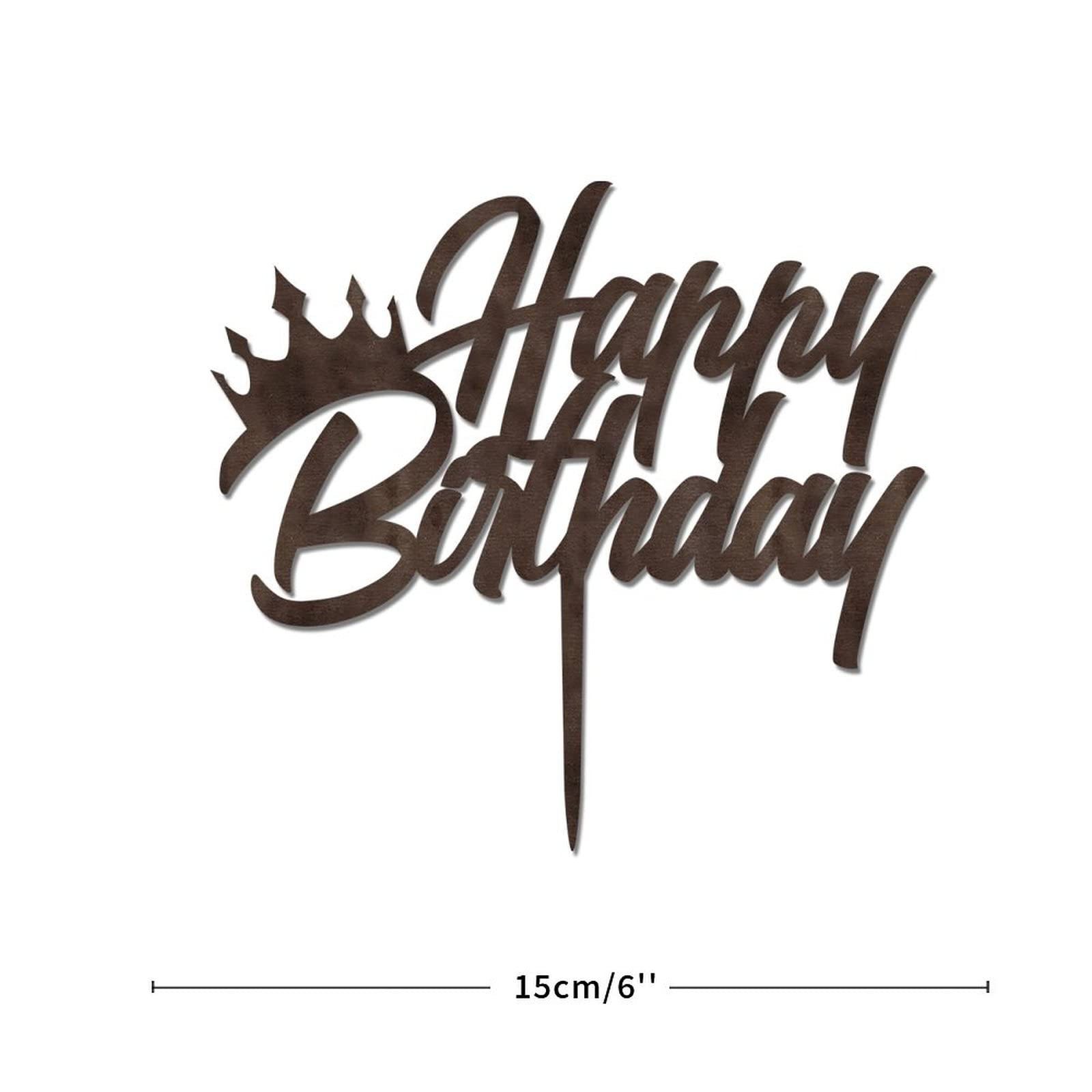 Funny Wooden Happy Birthday Cake Topper with Custom Name - Brown Birthday Sign for Kids & Adults - Perfect for Baby Baptism, Gender Reveal, and Birthday Party Decorations