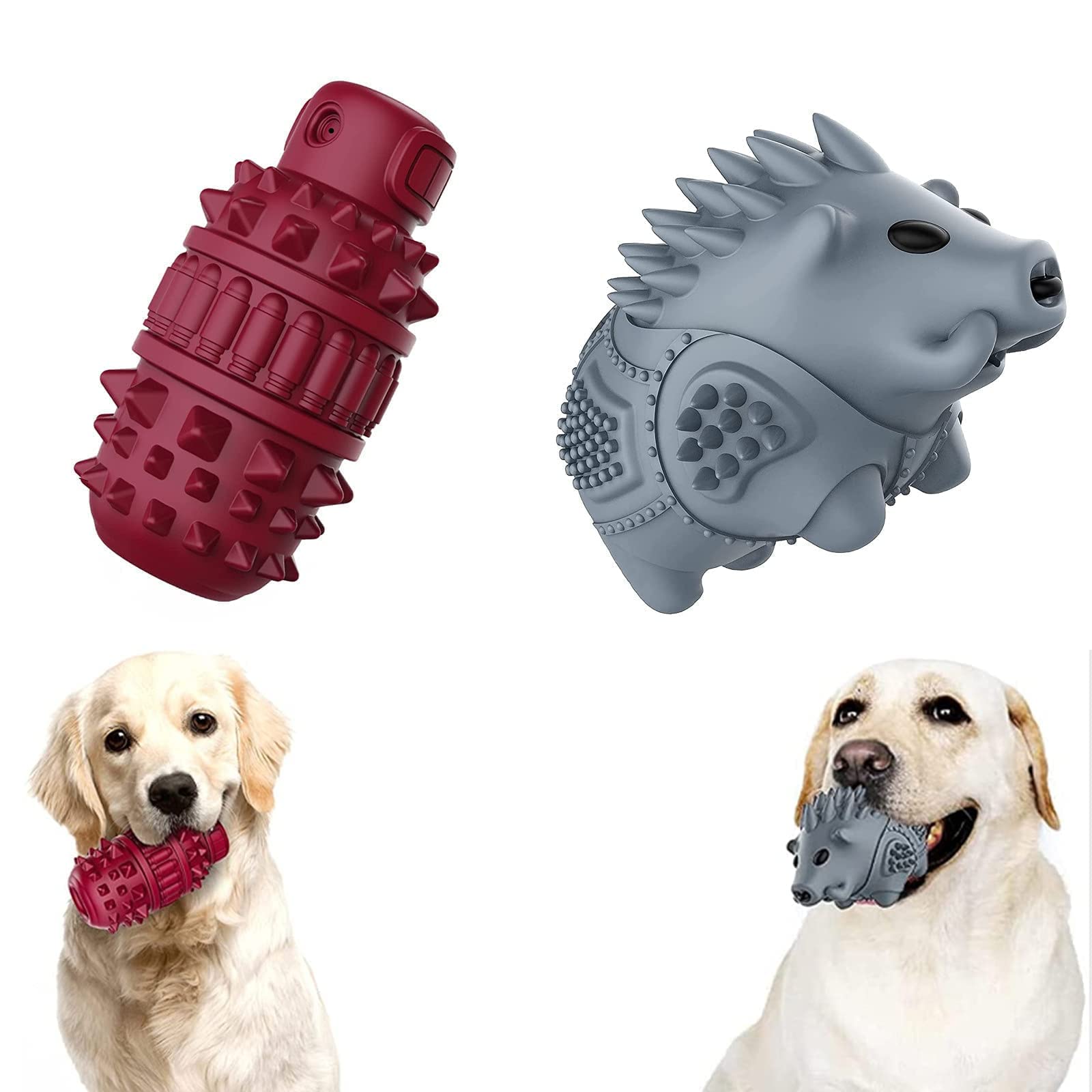 2 Pack Indestructible Dog Chew Toys for Aggressive Chewers - Natural Rubber Milk Flavor Squeaky Teeth Grinding Toys for Large & Medium Breed Dogs to Relieve Anxiety | Great for Teething Puppies & Stress Relief During Travel or Alone Time