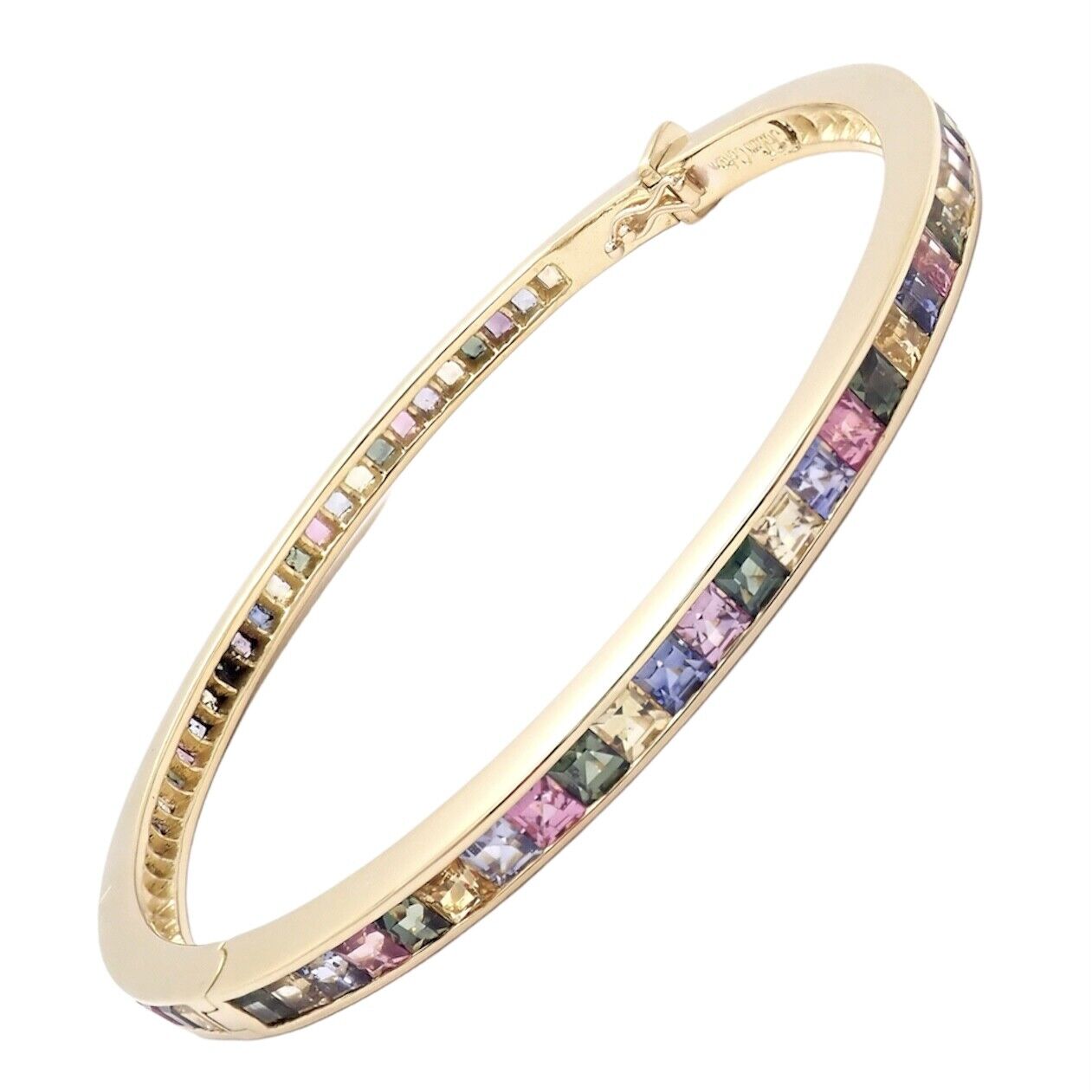 Authentic Julius Cohen 18K Yellow Gold Diamond & Pastel Gemstone Cuff Bracelet - Luxury Jewelry for Women, Perfect for Weddings, Parties & Special Occasions