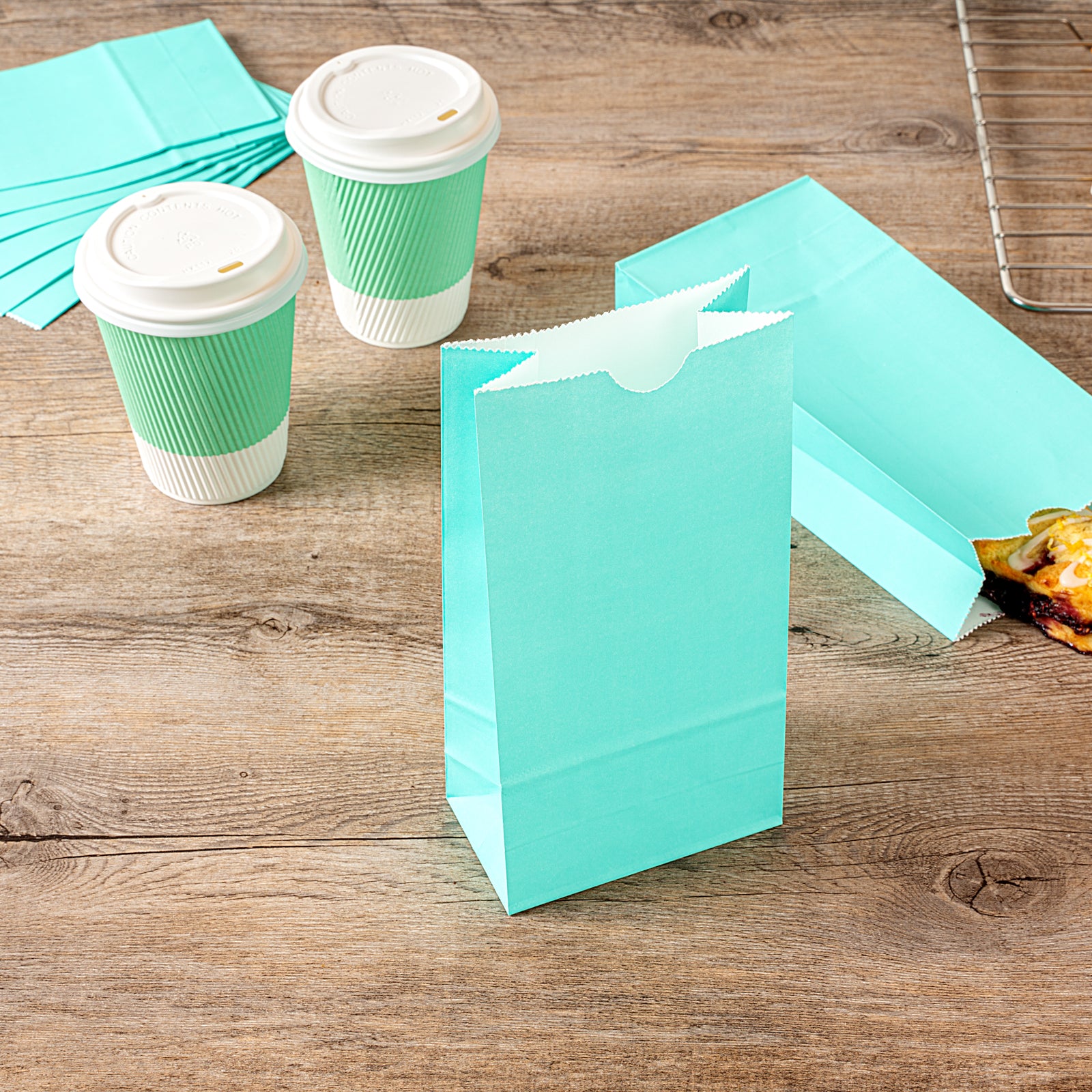 Premium Turquoise Paper Bags - 2 lb Capacity, 4.25