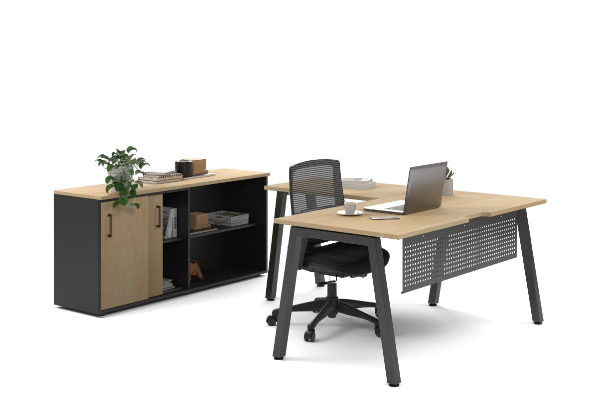 L-Shaped Executive Desk with Quadro A Legs - Black Metal Legs [1600L x 1800W, Cable Management Scallop] - Perfect for Home Office & Modern Workspace