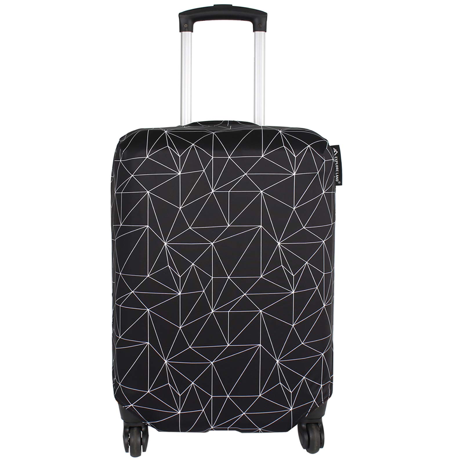 Explore Land Travel Luggage Cover - Waterproof Suitcase Protector for 27-30 Inch Bags (Black Polygonal, Large Size) - Perfect for Airplane Travel & Storage Protection