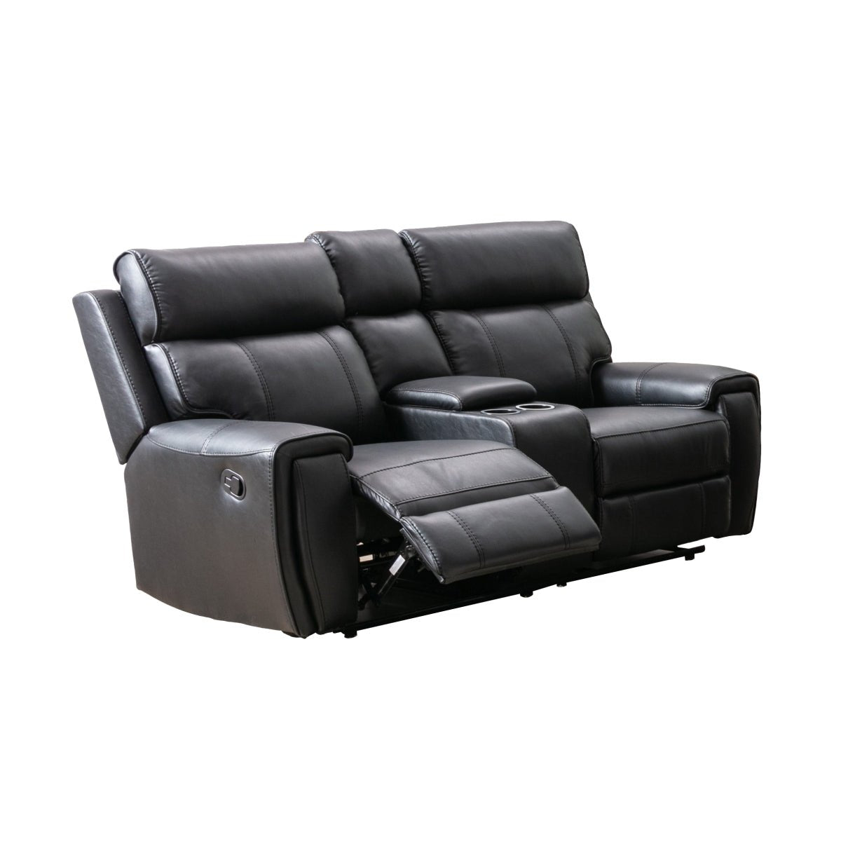 Carnegie Black Reclining Sofa Set - Modern Leather Recliner Living Room Furniture for Home Theater & Family Relaxation