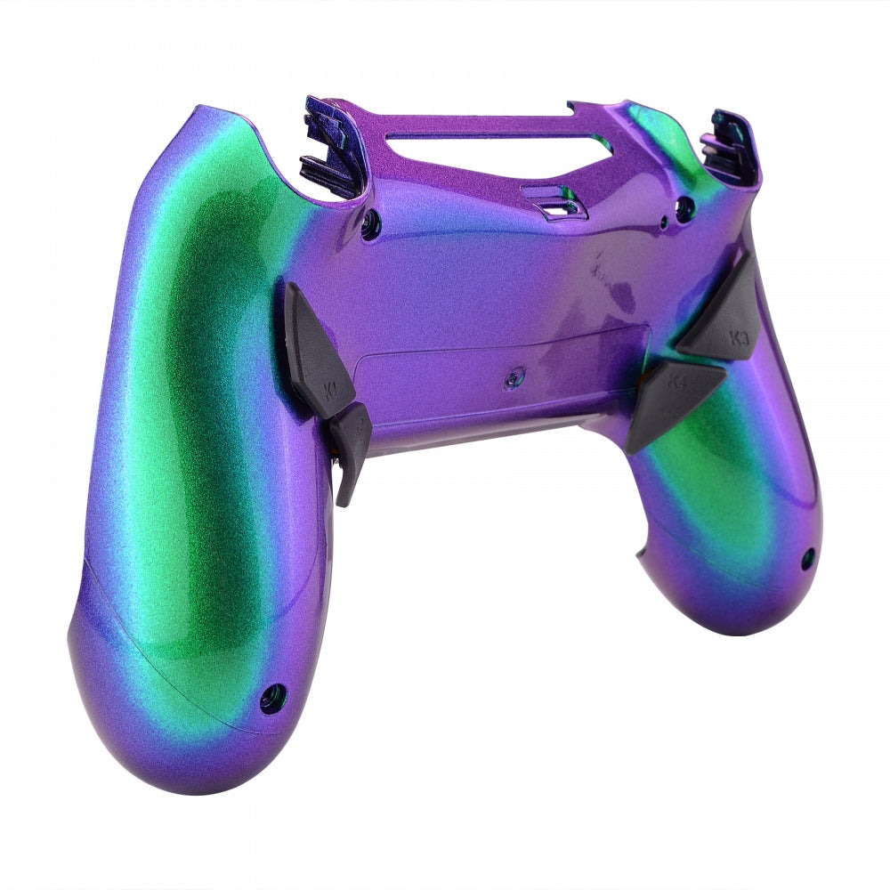 eXtremeRate Dawn Remappable Back Button Kit with Redesigned Shell & 4 Programmable Buttons for PS4 Controller (JDM-040/050/055) - Chameleon Green Purple | Gaming Accessories for Competitive Play & Customization
