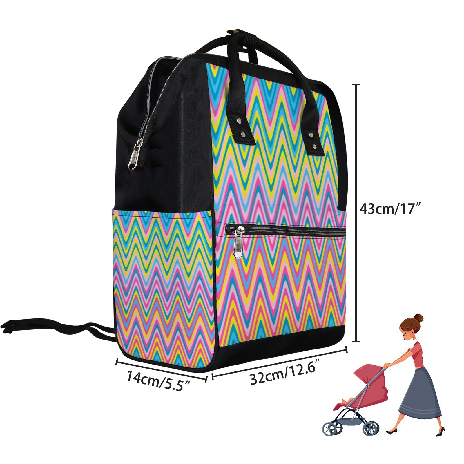 **Large Waterproof Diaper Backpack for Moms - Multifunctional Baby Nappy Bag with Wavy Stripes & Multiple Pockets - Perfect for Travel, Nursing & Daily Use**