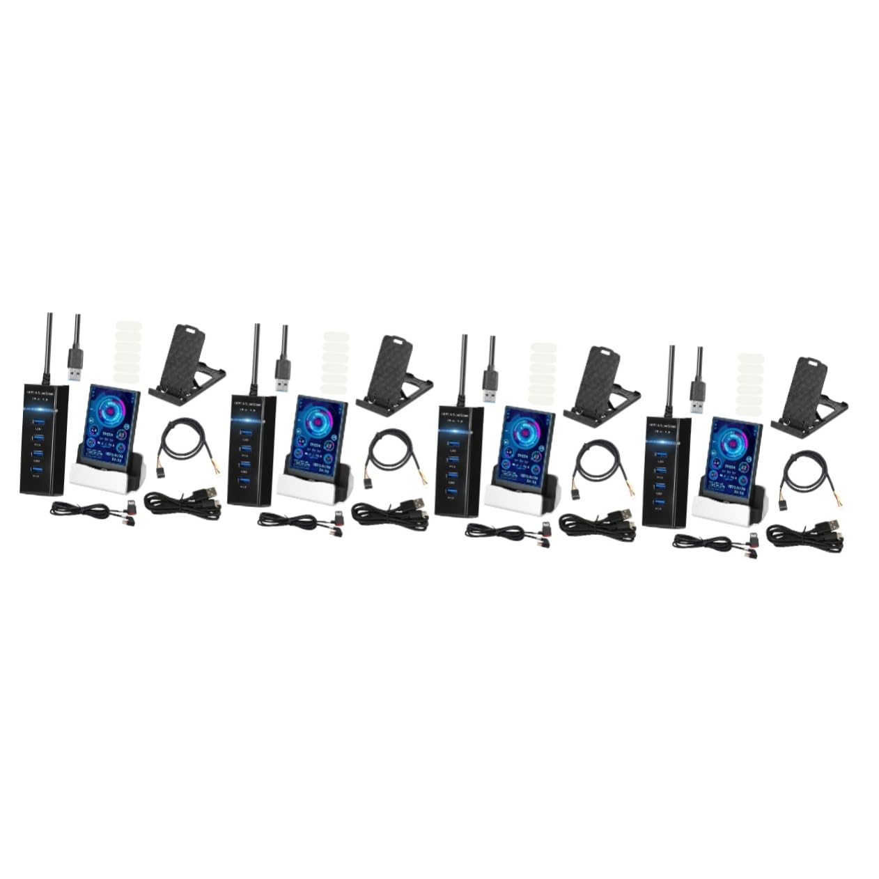 Uonlytech 4-Pack Secondary LCD Monitor for PC - 360° Rotatable CPU Temp, RAM & Network Data Display - ABS Case-Mounted Sub Screen for Gaming, Streaming & Workstation Setups