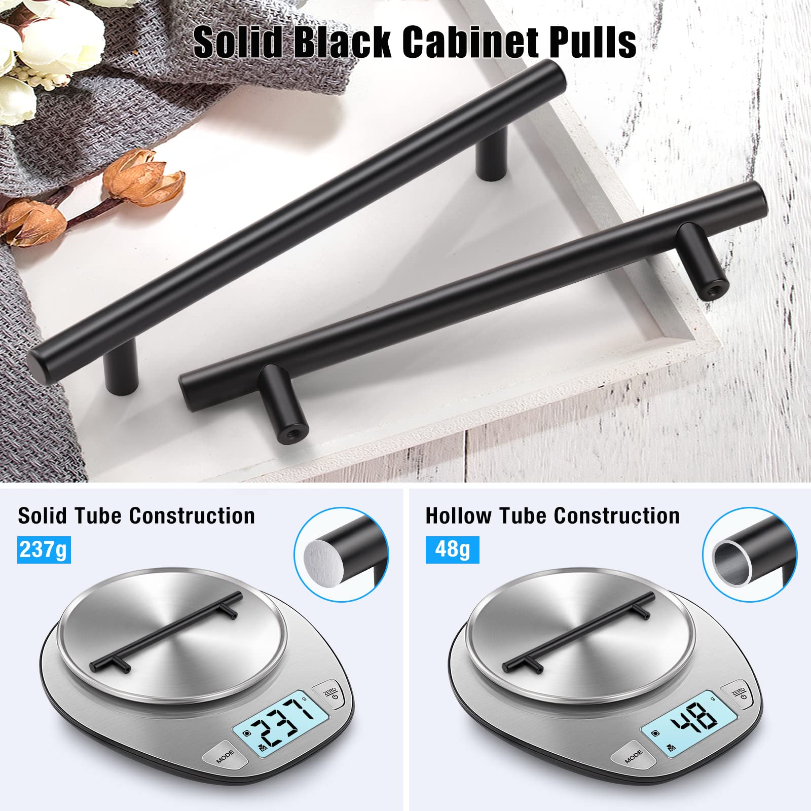 KNOBWELL 10 Pack Black Cabinet Pulls 7-9/16