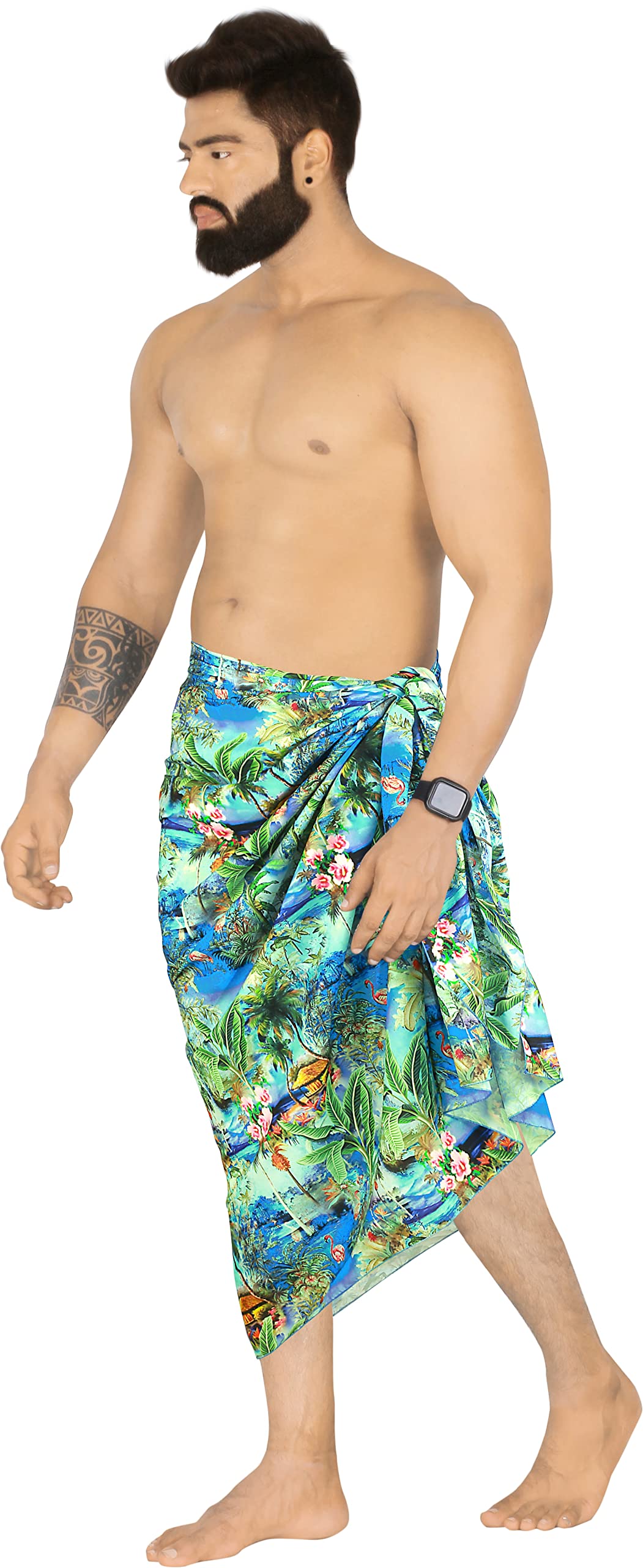 Happy Bay Men's Quick-Dry Sarong Swim Cover Up - Lightweight Beach Wrap for Swimming, Surfing & Lounging - UPF 50+ Sun Protection