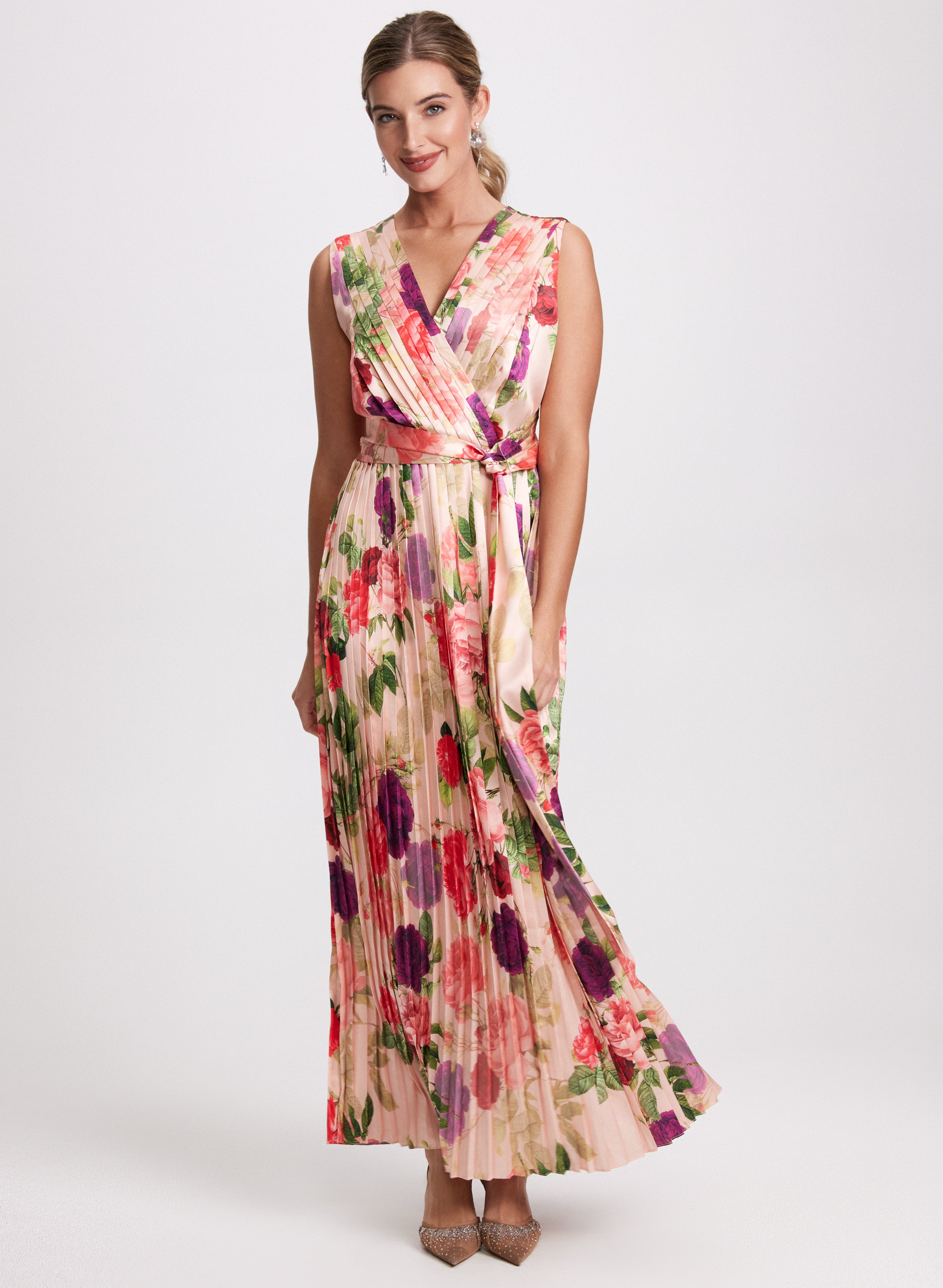Elegant Floral Satin Dress for Women - Summer Party, Wedding Guest, Cocktail & Evening Occasions