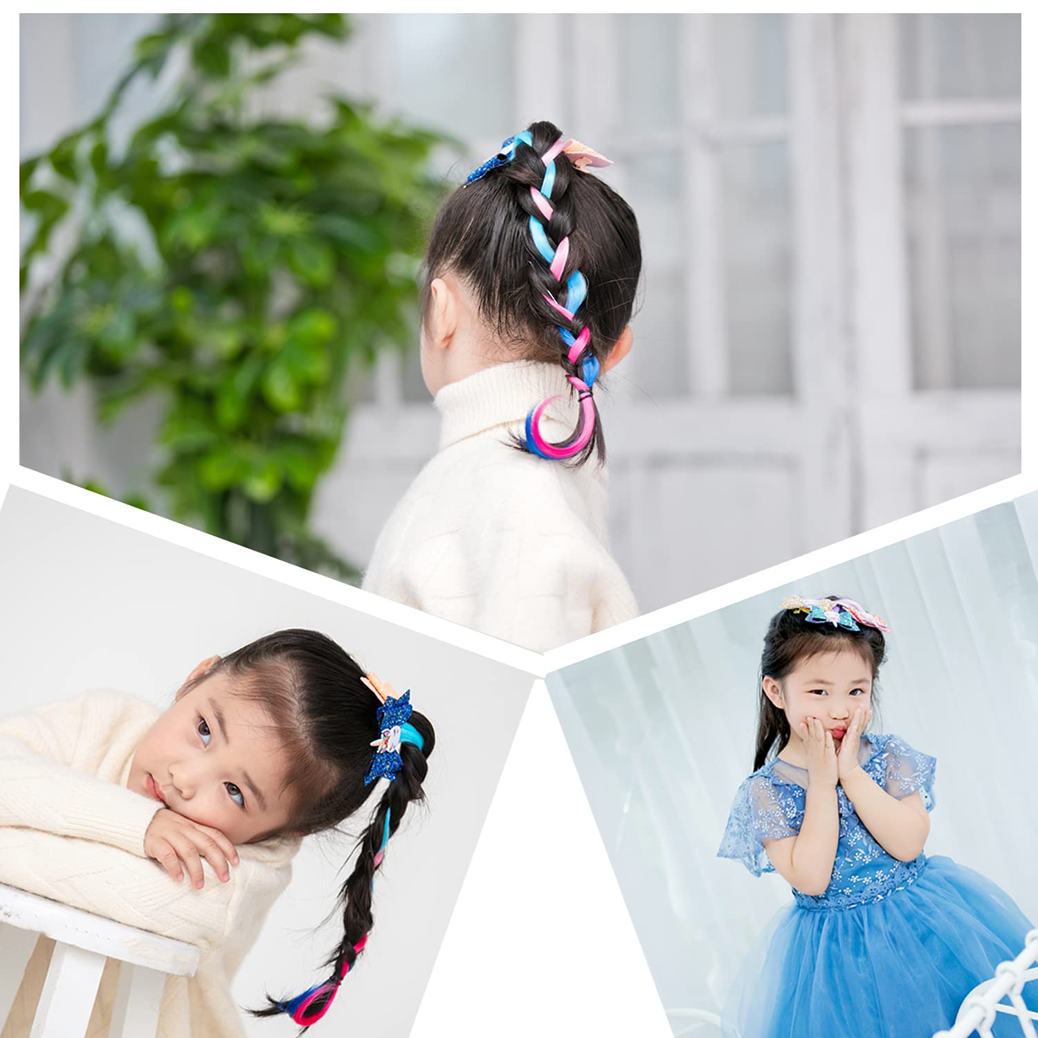 Unicorn Hair Clips for Girls | Glitter Braided Hair Extensions & Gradient Hair Bows | Perfect for Dress Up, Birthday Parties & School Accessories
